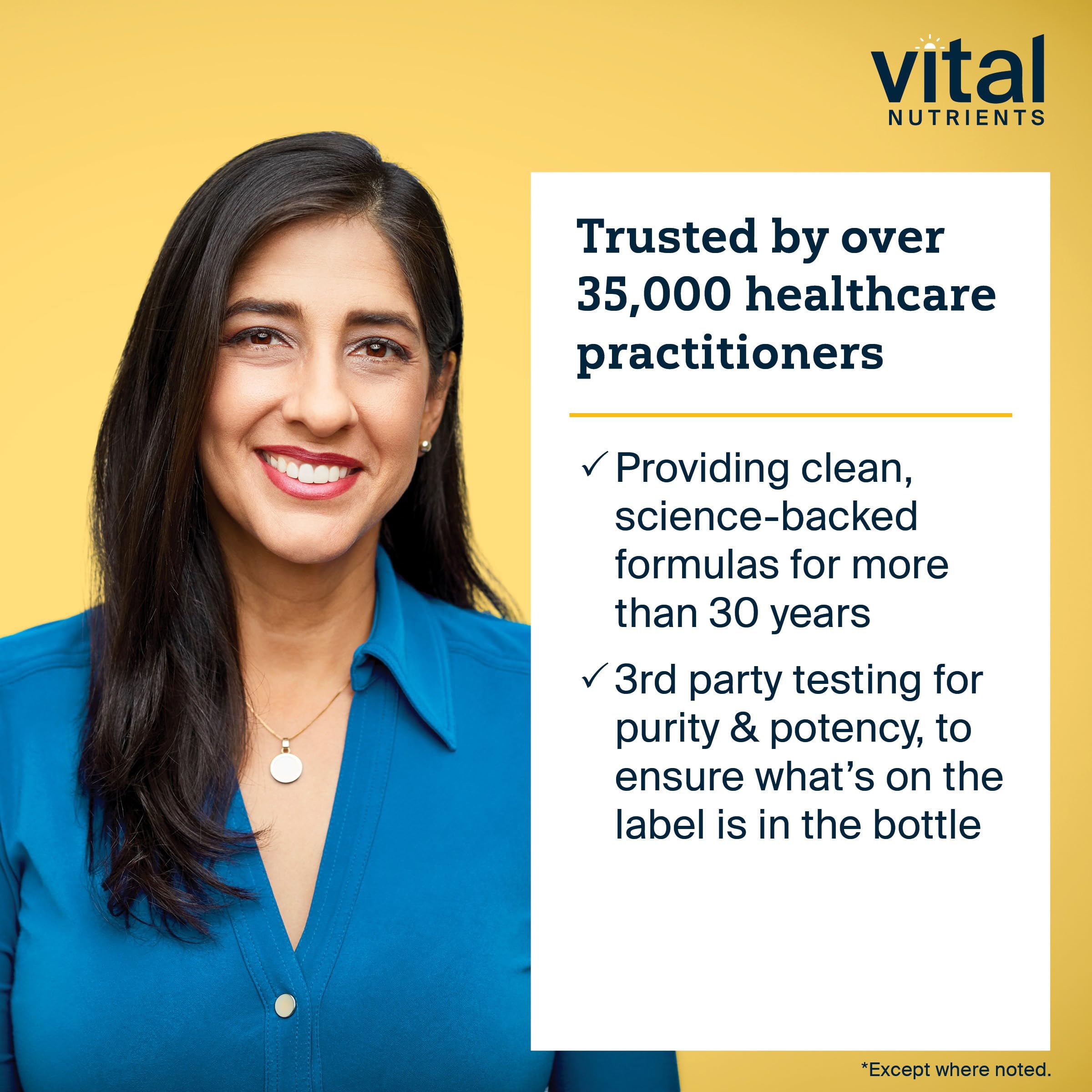Vital Nutrients detalle del frasco para transparencia en ingredientes.