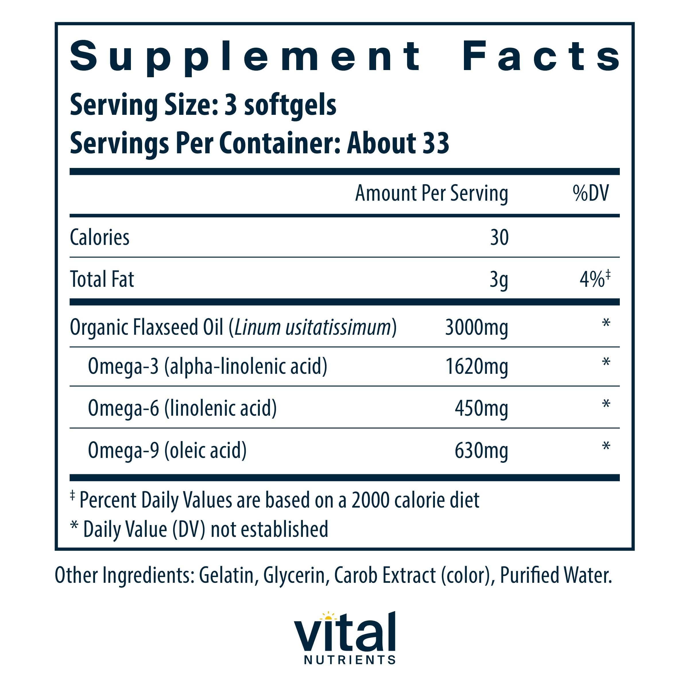 Vital Nutrients Aceite de Linaza vertido en copa, experiencia sensorial suave.