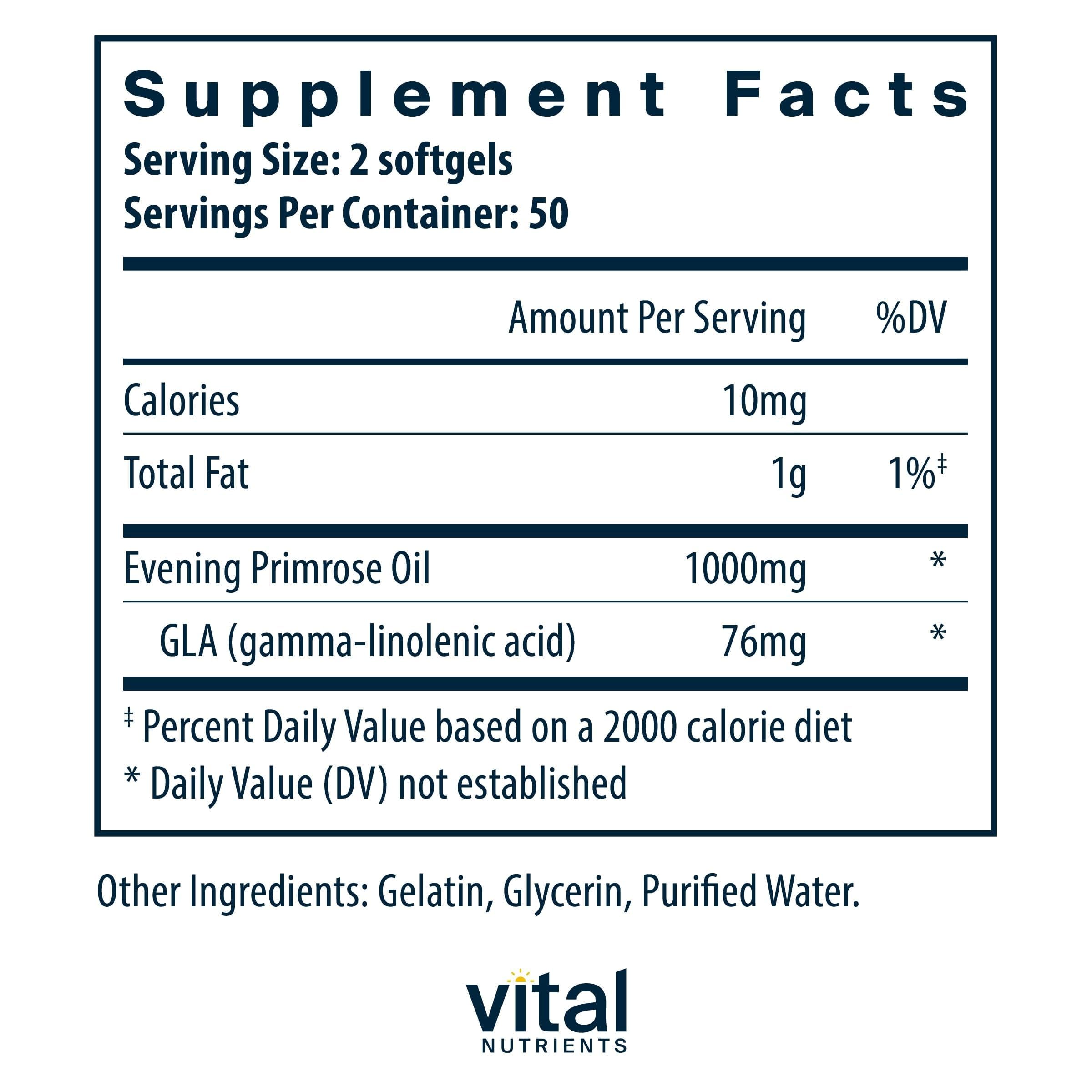 Vital Nutrients Aceite Onagra 1000 mg – cápsulas transparentes para piel saludable