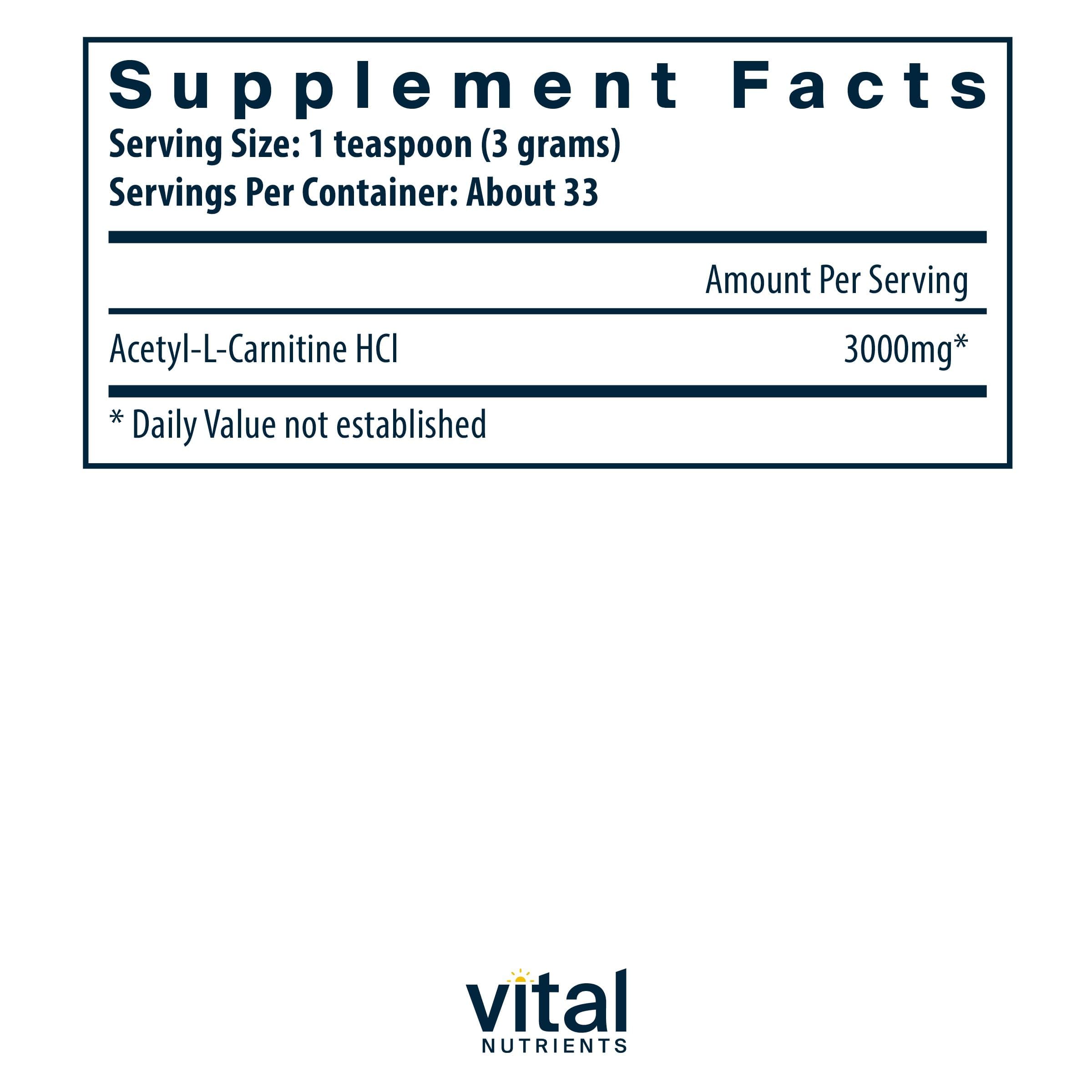 Vital Nutrients Acetyl L-Carnitine con cuchara dosificadora para dosis rápida