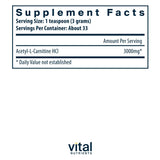 Vital Nutrients Acetyl L-Carnitine con cuchara dosificadora para dosis rápida
