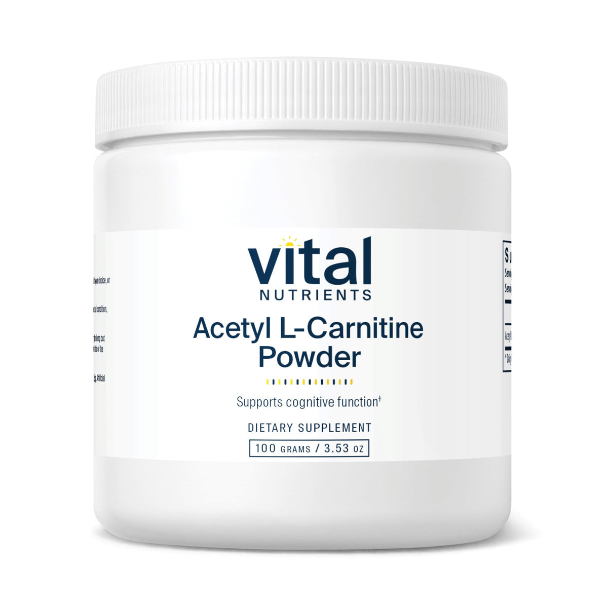 Vital Nutrients Acetyl L-Carnitine en frasco claro para uso diario y claridad potencial