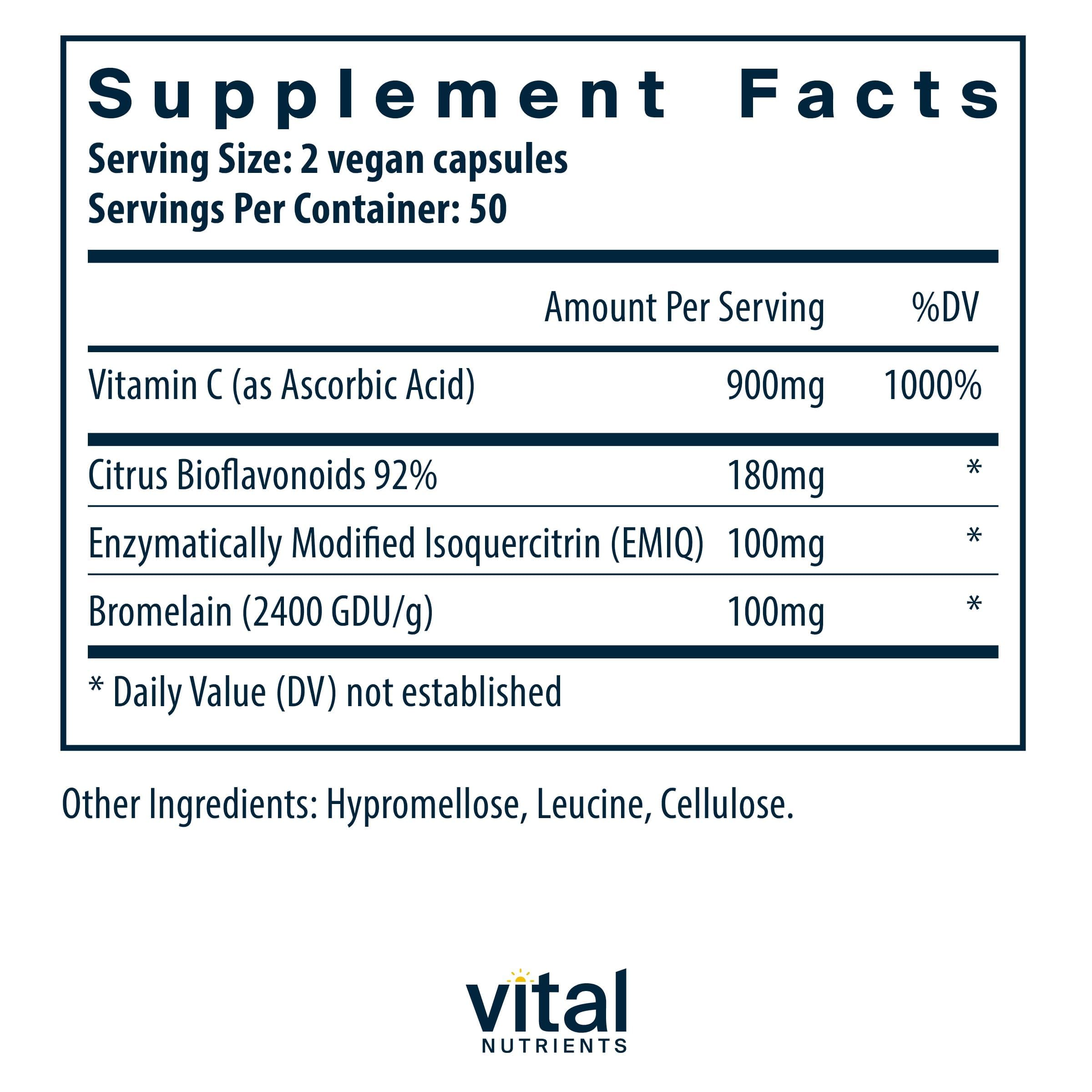 Aller-C de Vital Nutrients: etiqueta clara que destaca ingredientes clave.