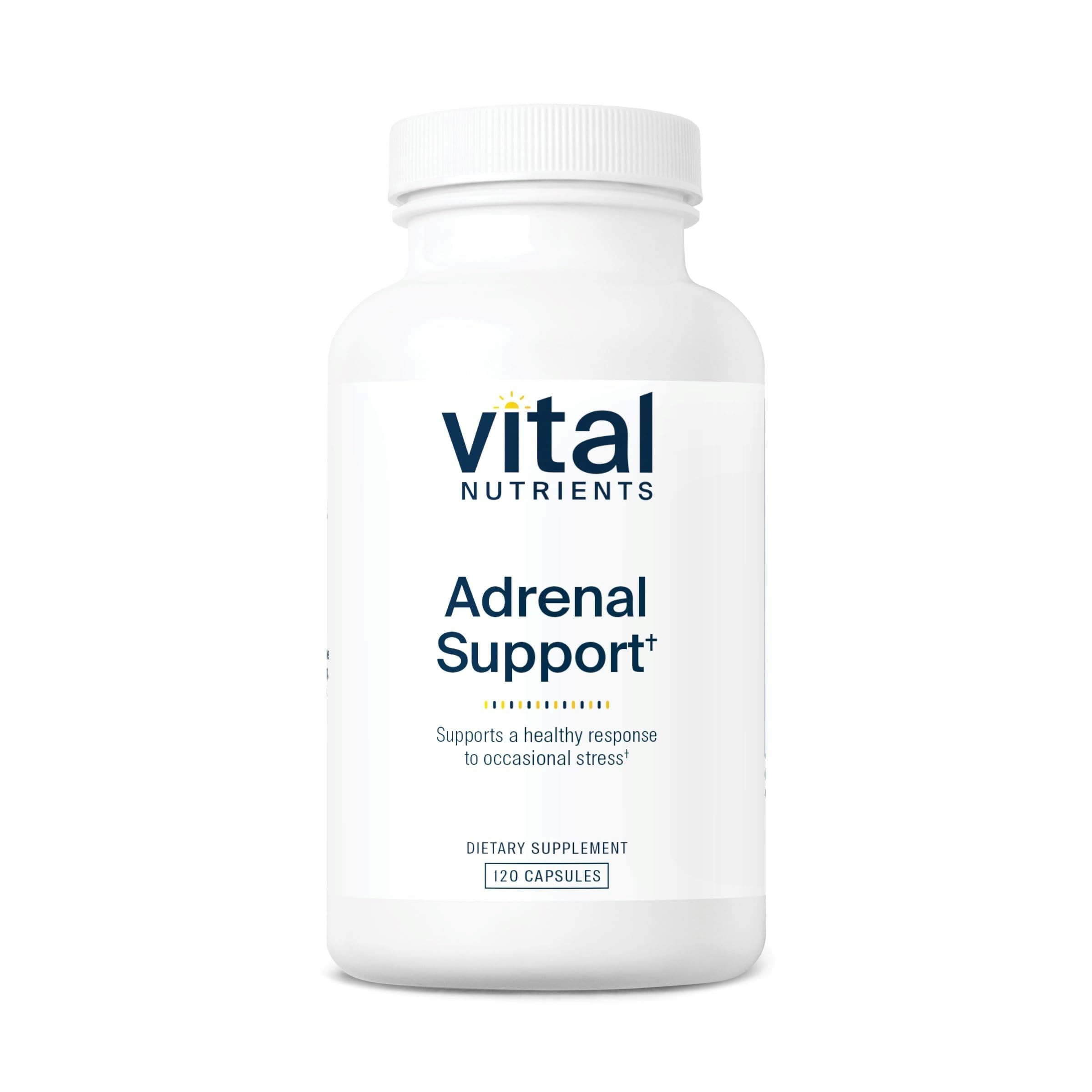 Vital Nutrients Apoyo Adrenal - botella visible para soporte adrenal y energía equilibrada.