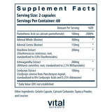 Vital Nutrients Apoyo Adrenal - cápsulas mostradas para soporte del estrés diario.