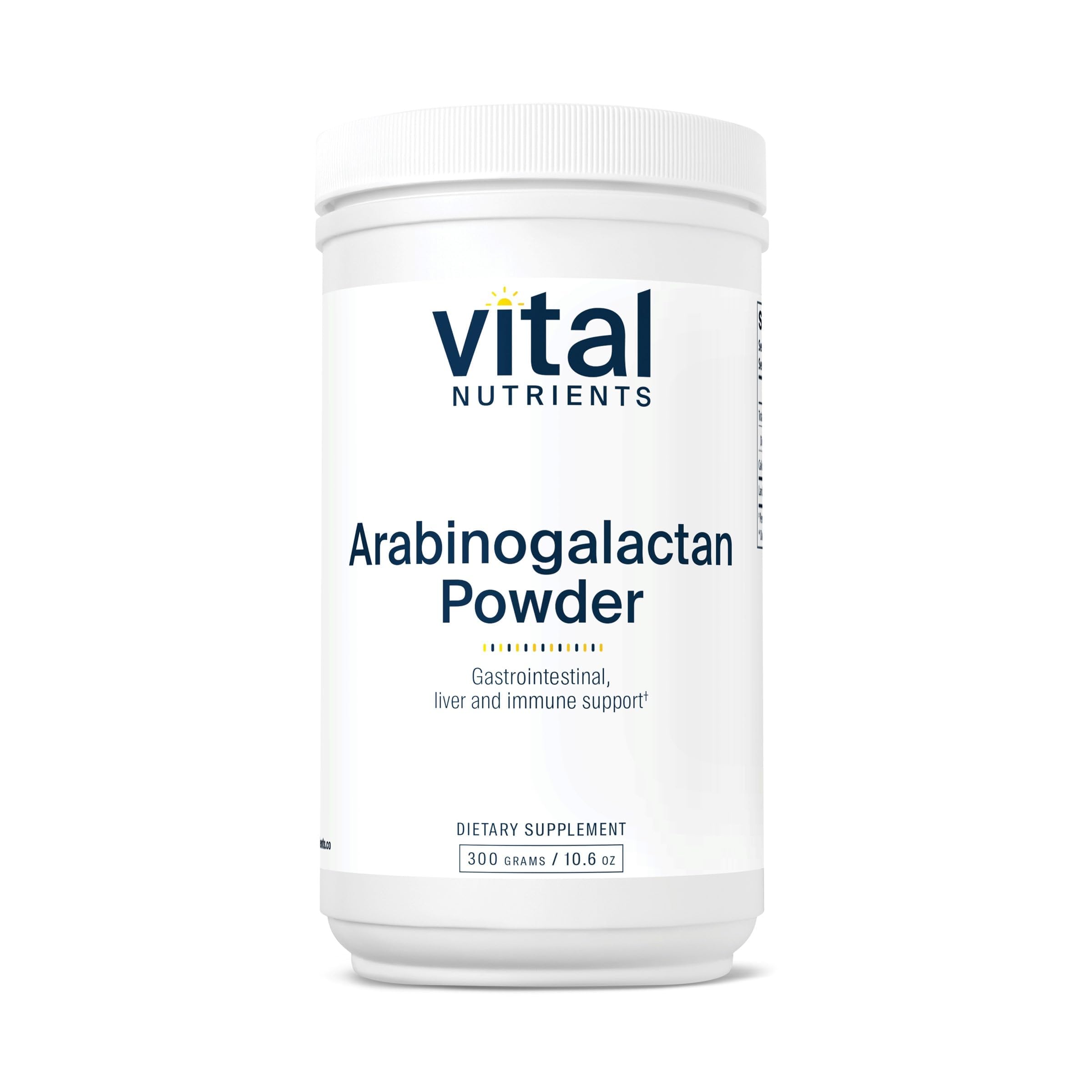 Vital Nutrients Arabinogalactan en bote, polvo prebiótico para apoyar la salud intestinal.