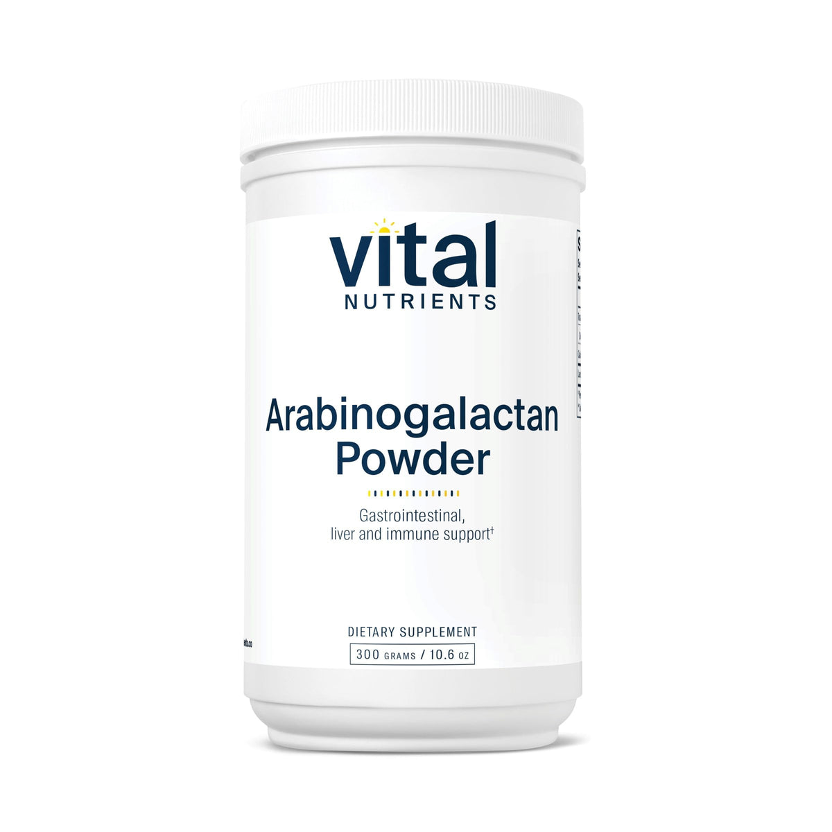 Vital Nutrients Arabinogalactan en bote, polvo prebiótico para apoyar la salud intestinal.