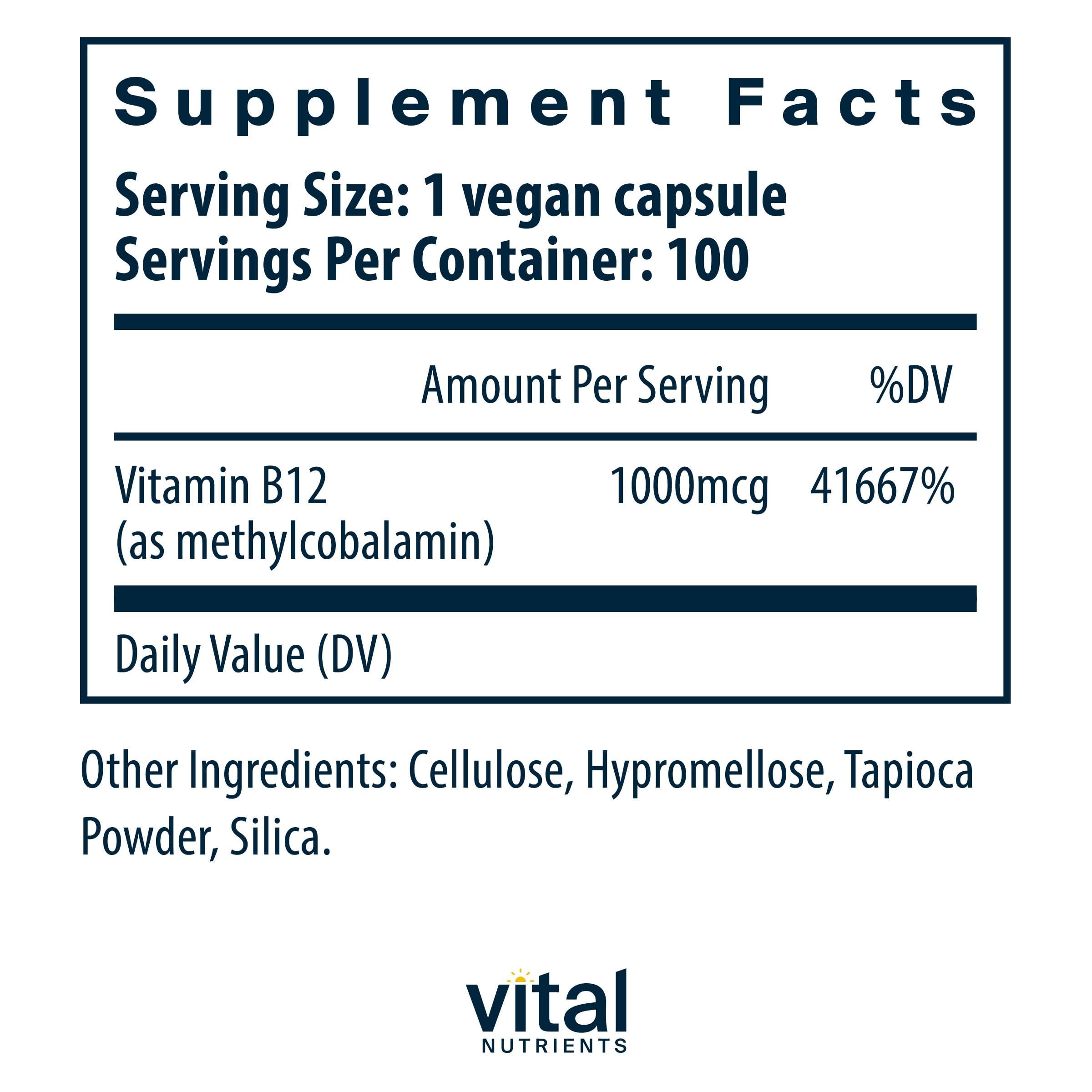 Vital Nutrients B12 1000 mcg cápsulas veganas para metabolismo y nervios