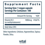 Vital Nutrients B12 1000 mcg cápsulas veganas para metabolismo y nervios