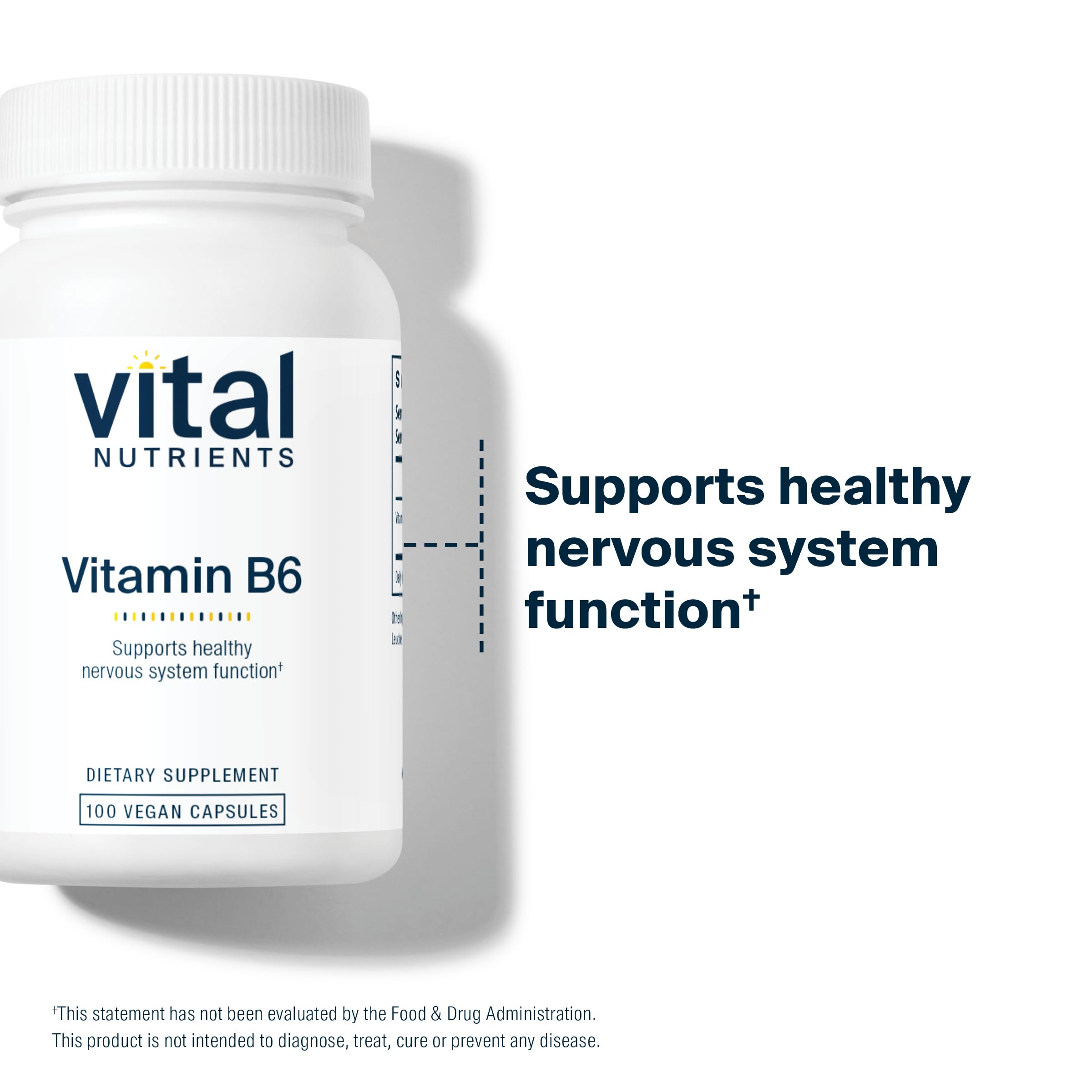 Vital Nutrients B6 vegana: empaque sostenible y práctico.