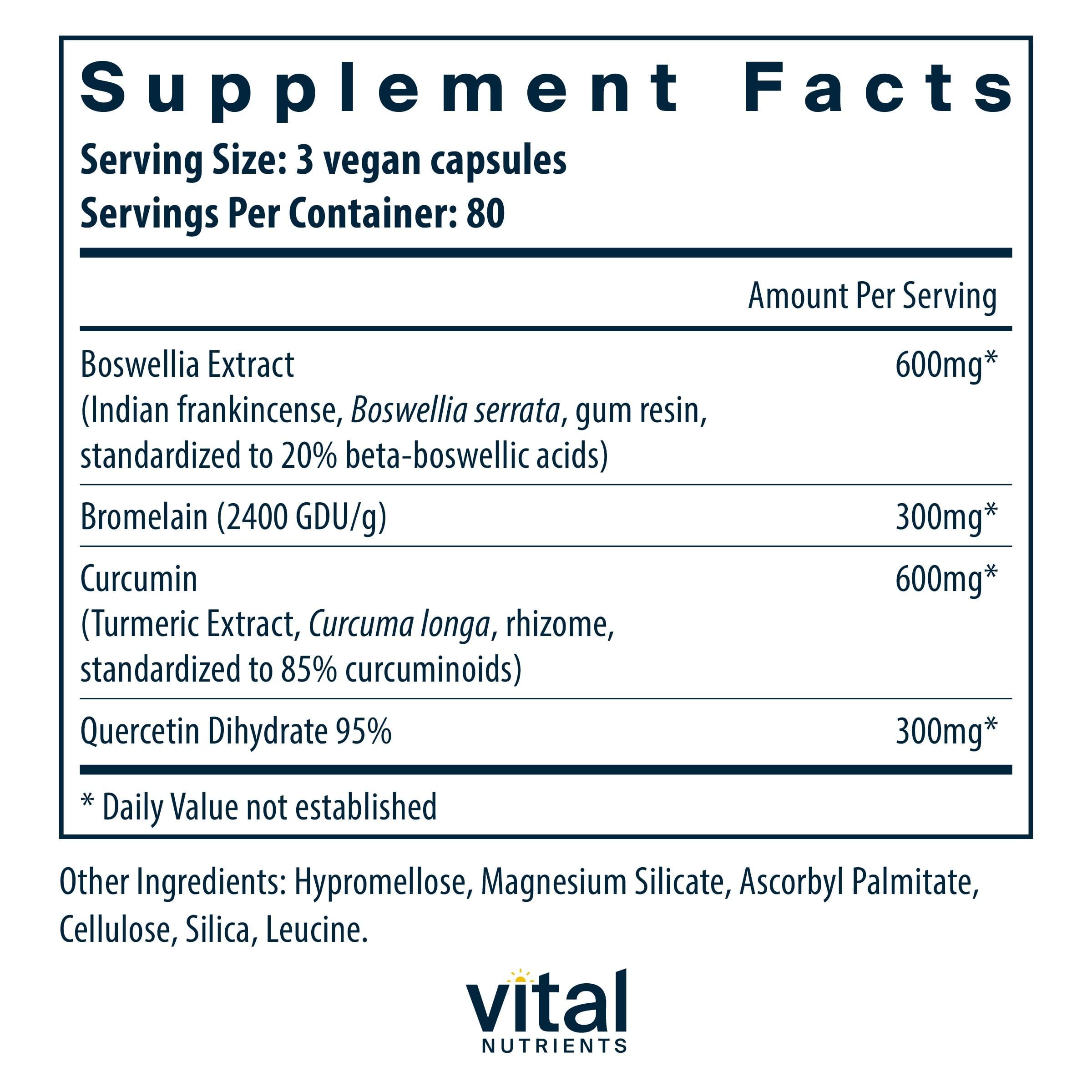 Vital Nutrients BCQ etiqueta frontal: fórmula vegana libre de alérgenos.