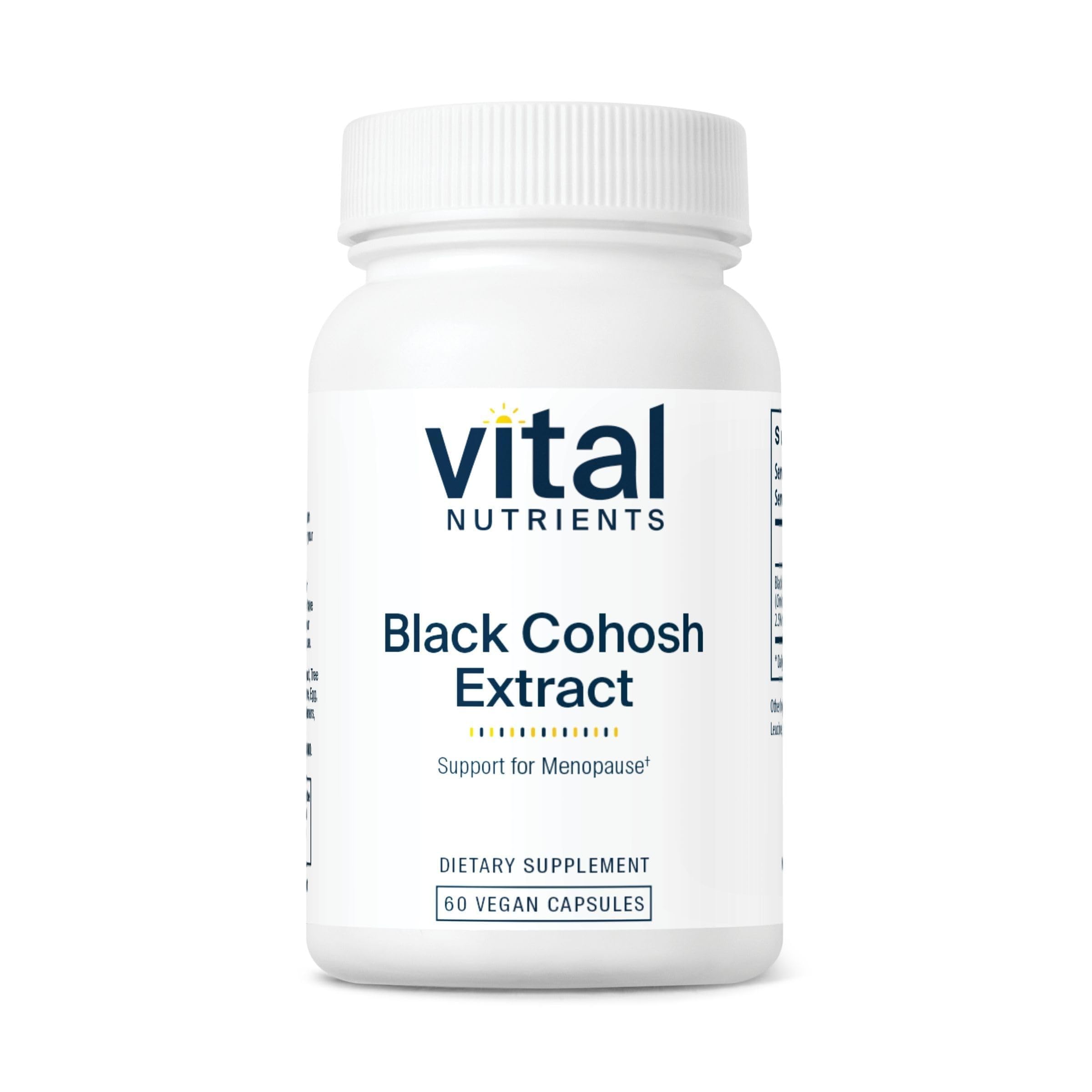 Vital Nutrients Black Cohosh Extract cápsulas para equilibrio hormonal durante la menopausia.