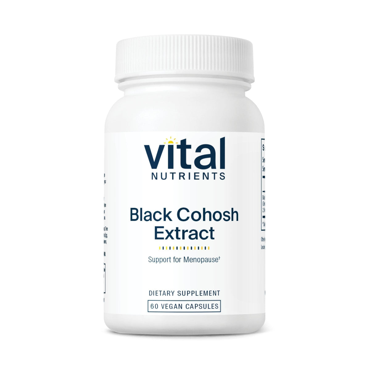 Vital Nutrients Black Cohosh Extract cápsulas para equilibrio hormonal durante la menopausia.
