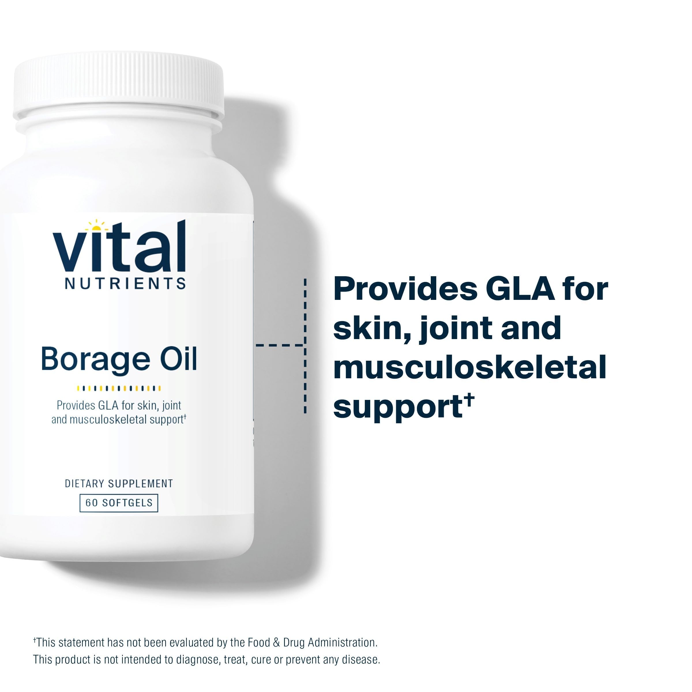 Vital Nutrients etiqueta con información de GLA y beneficios para la piel