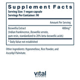 Vital Nutrients Boswellia, cápsulas en bote, favorece movilidad articular y salud digestiva.