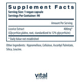Vital Nutrients botella regaliz 400 mg, uso diario sencillo.