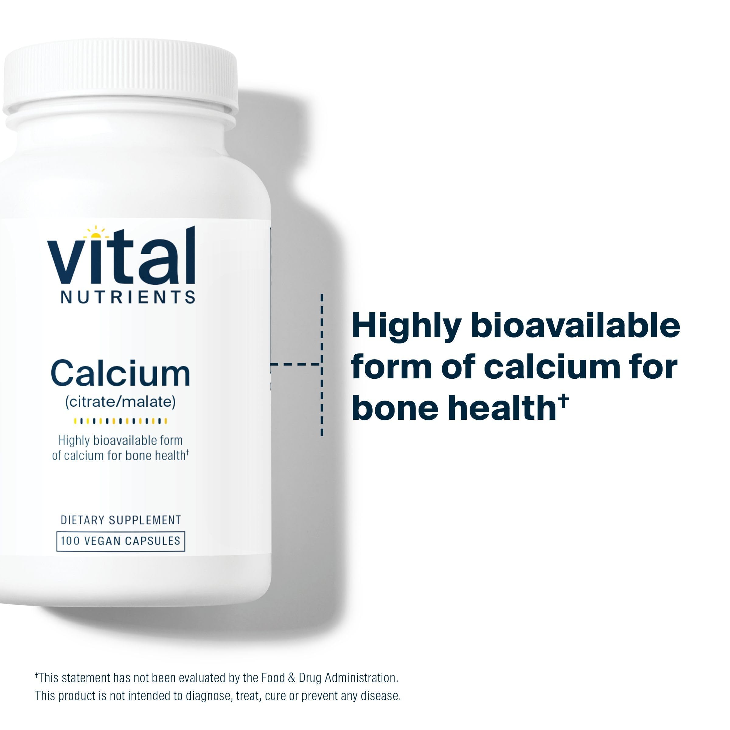 Vital Nutrients calcio citrato malato, botella en estante para rutina diaria