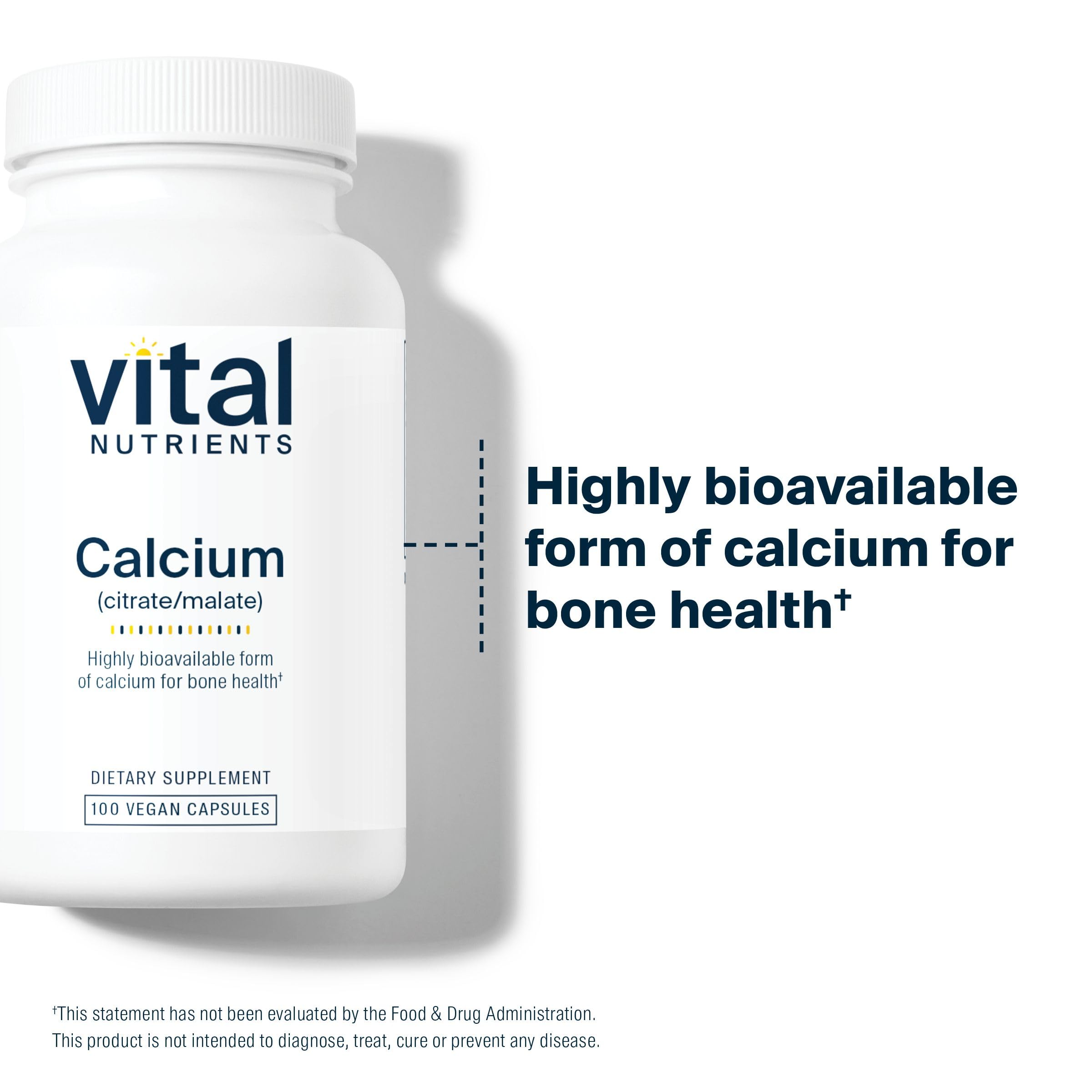 Vital Nutrients calcio citrato malato, envase vegano sin aditivos para salud ósea