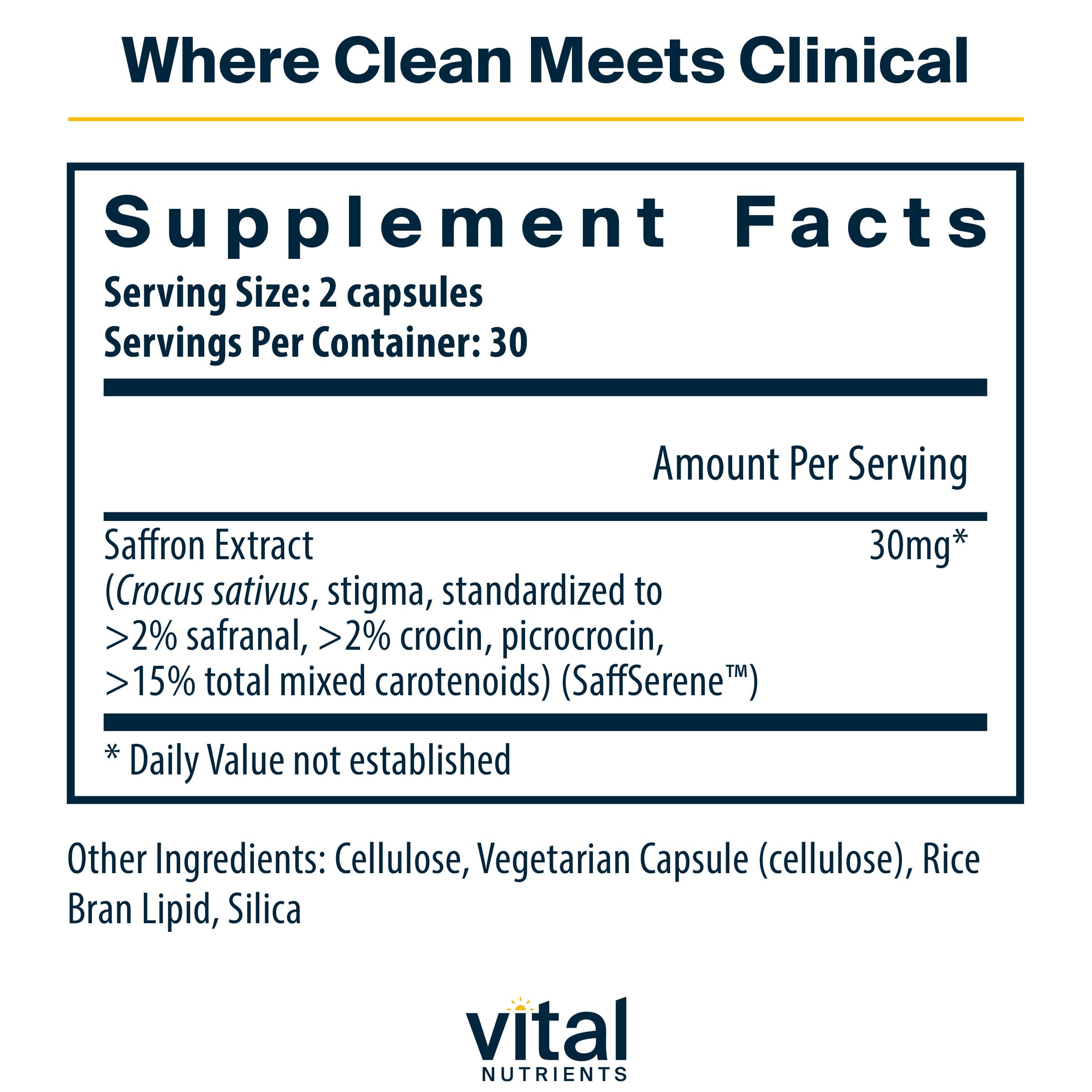 Vital Nutrients cápsulas de azafrán para sueño reparador y bienestar general.