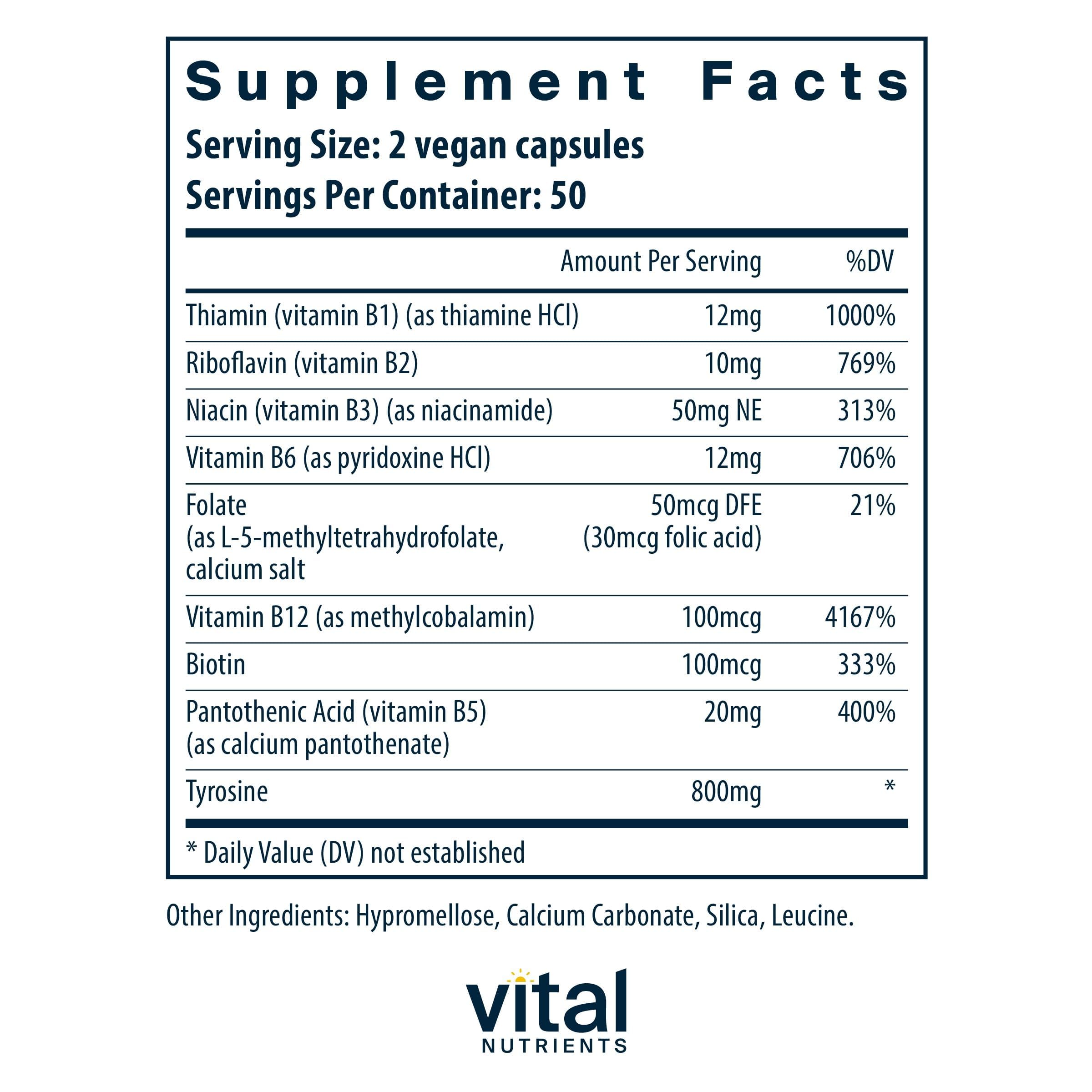 Vital Nutrients: cápsulas en frasco, uso diario para apoyo nervioso.
