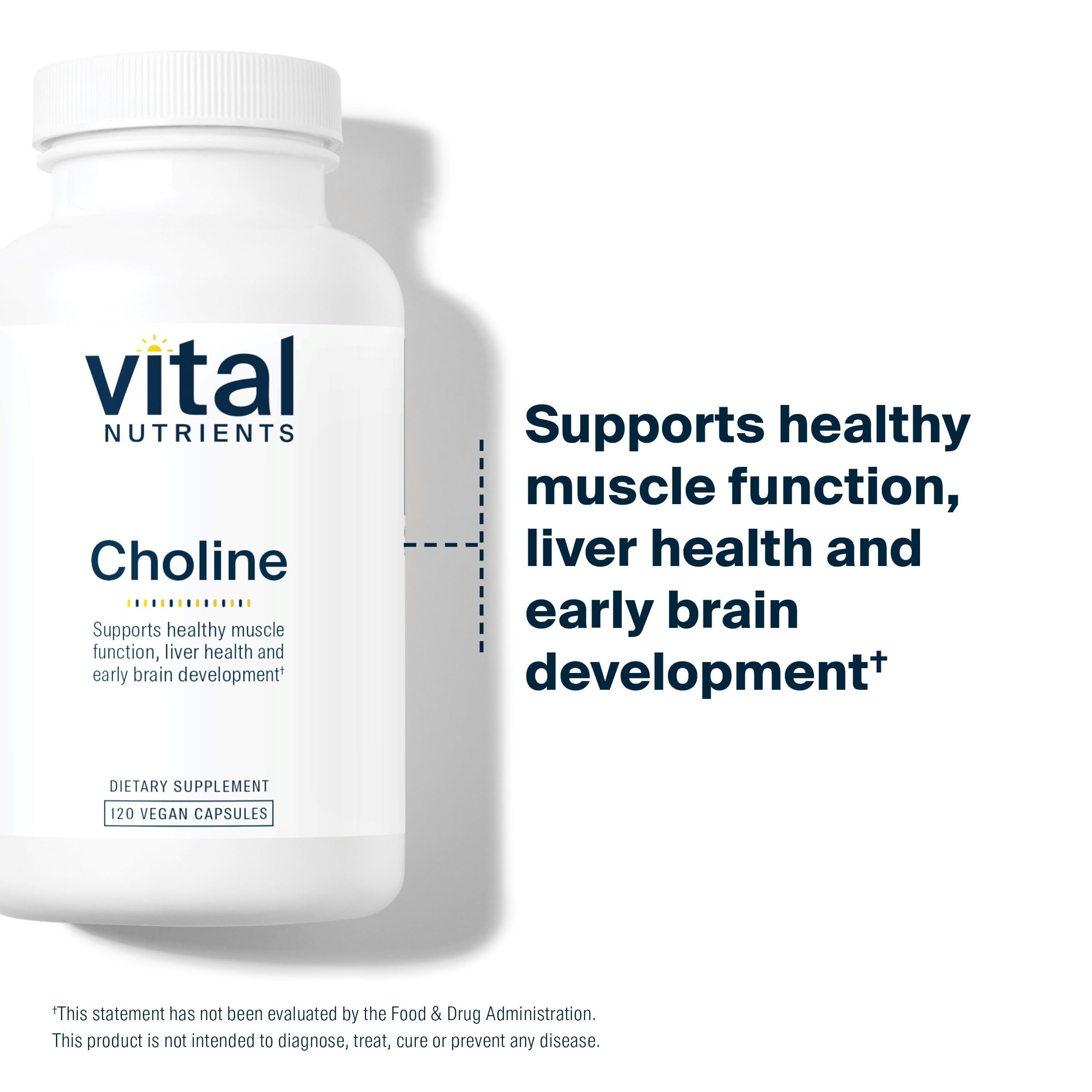 Vital Nutrients Colina 550mg cápsulas – suplemento vegetariano para un uso diario