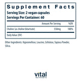 Vital Nutrients Colina 550mg etiqueta detalle – información clara para la compra consciente