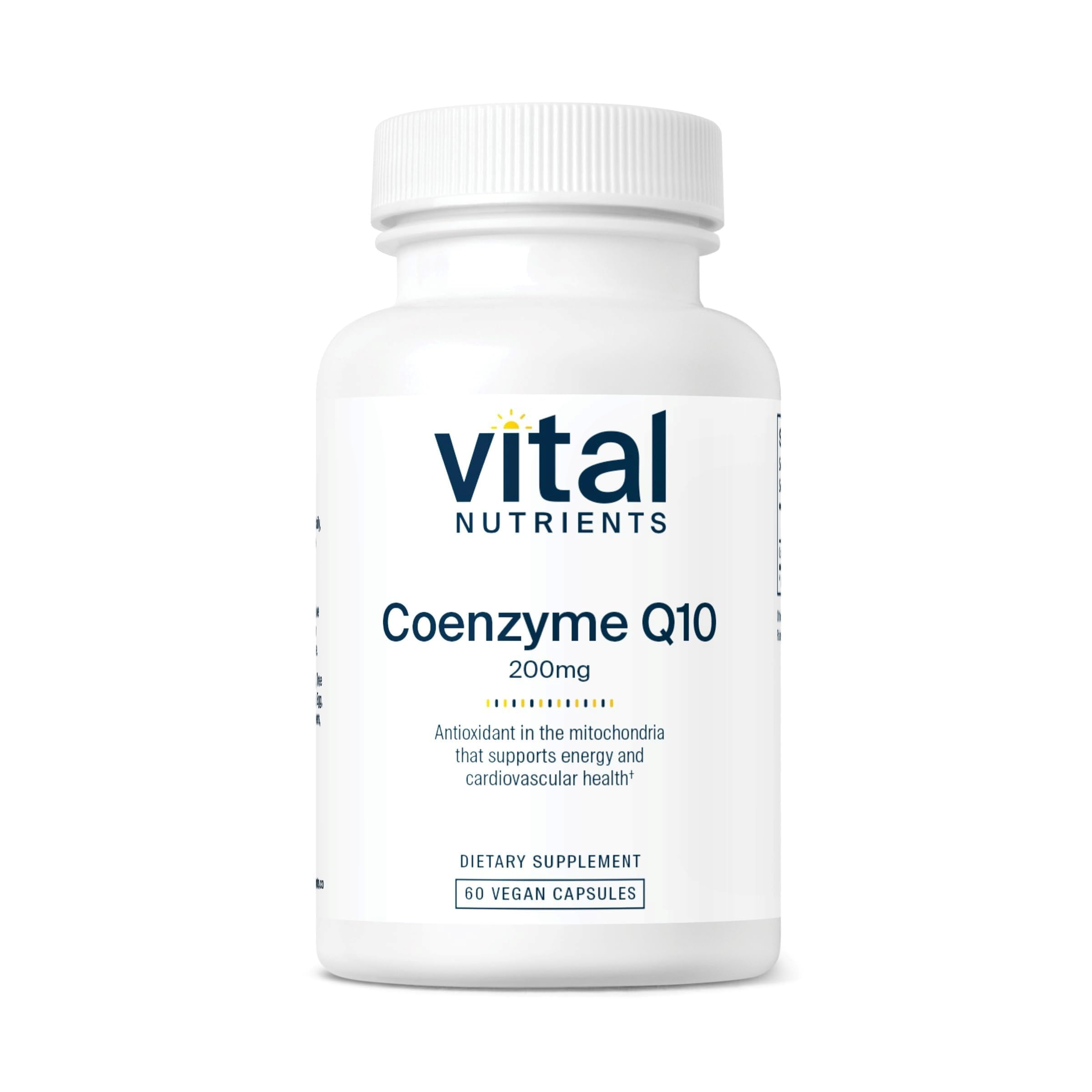 Vital Nutrients CoQ10 200mg: botella frontal para energía y salud cardíaca