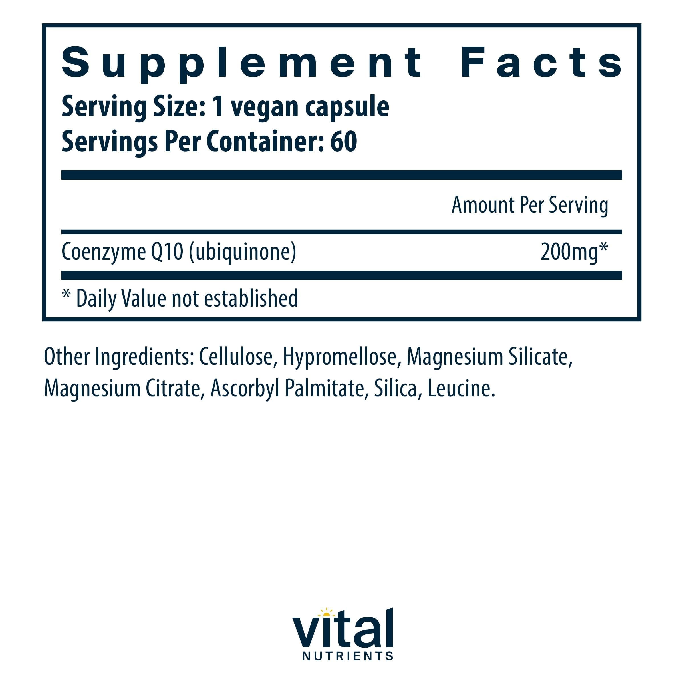 Vital Nutrients CoQ10 200mg: cápsulas veganas listas para uso diario