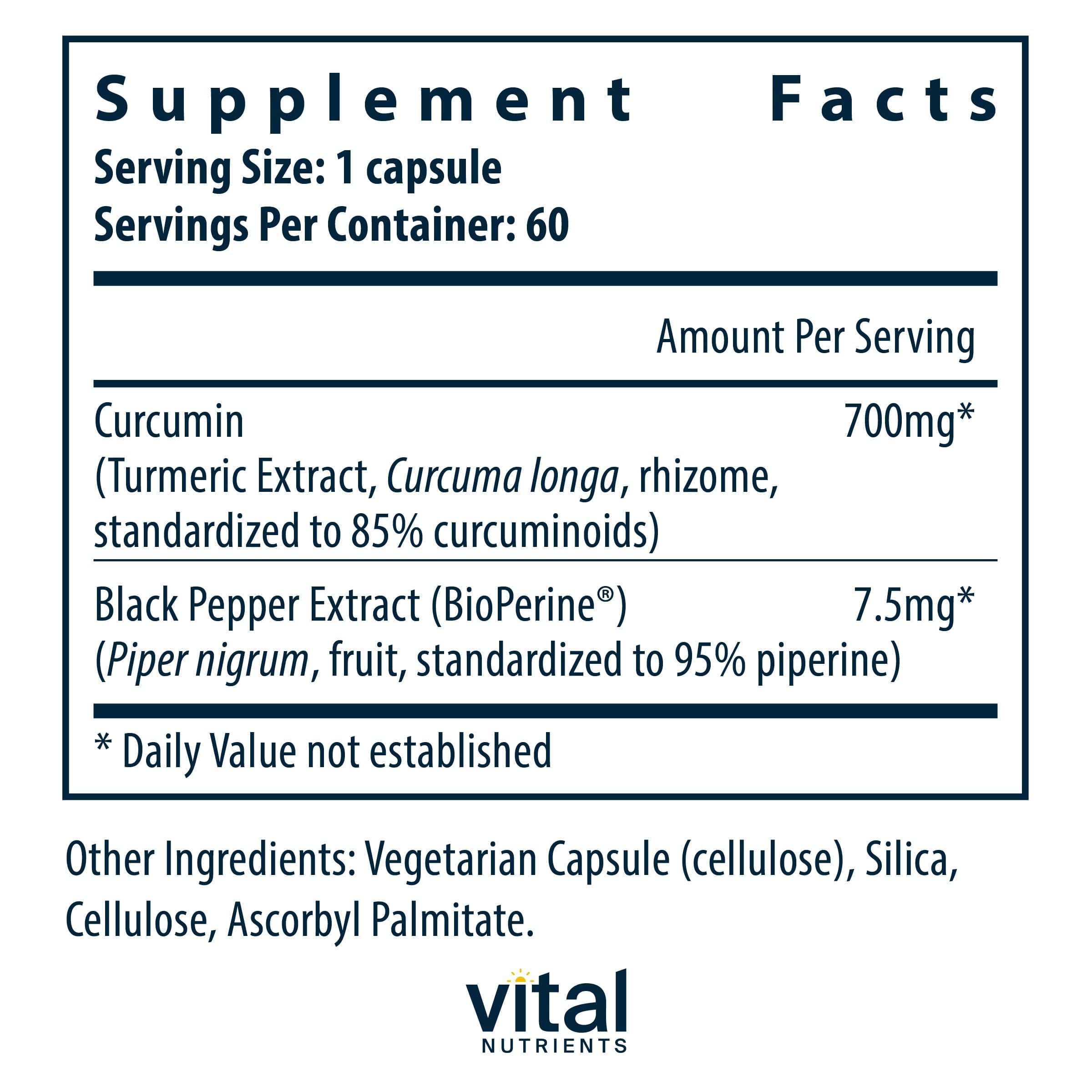 Vital Nutrients cápsulas de curcumina 700mg con pimienta negra para mayor absorción
