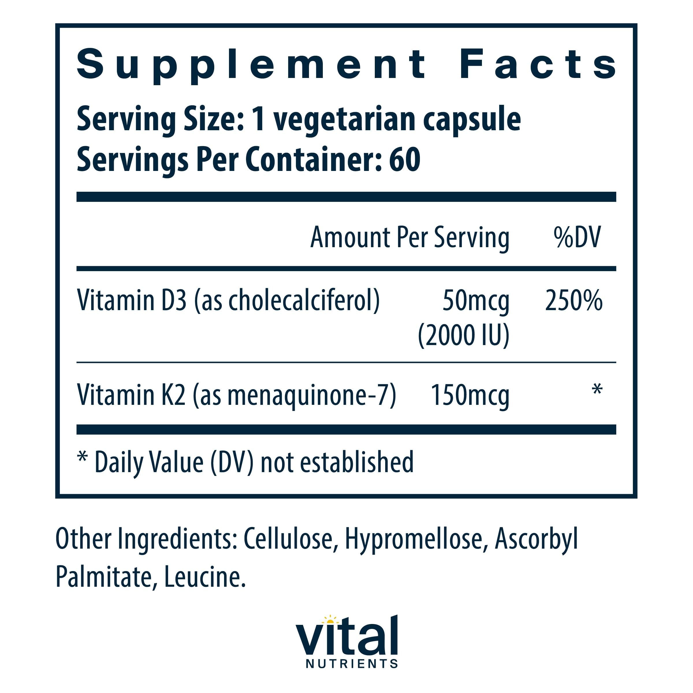 Vital Nutrients D3 K2 cápsula cerca para absorción eficiente