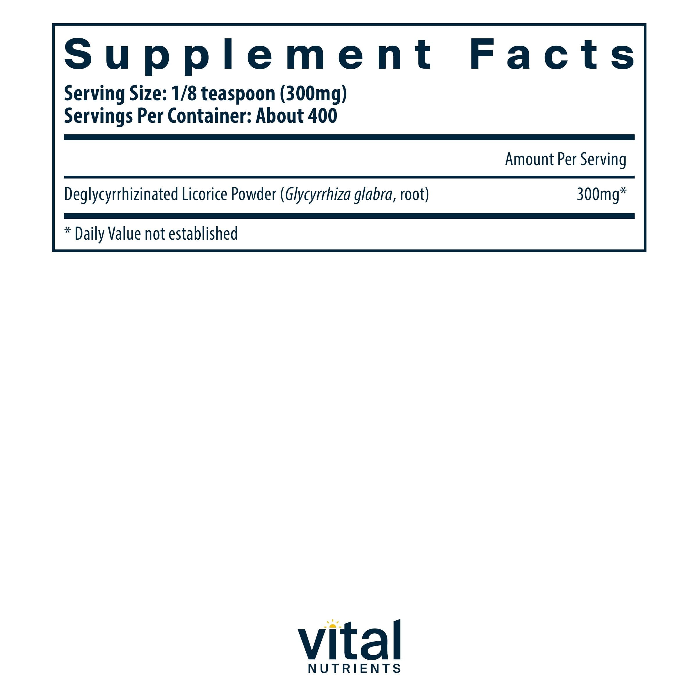 Vital Nutrients DGL Cuchara medidora, dosis fácil para uso diario.