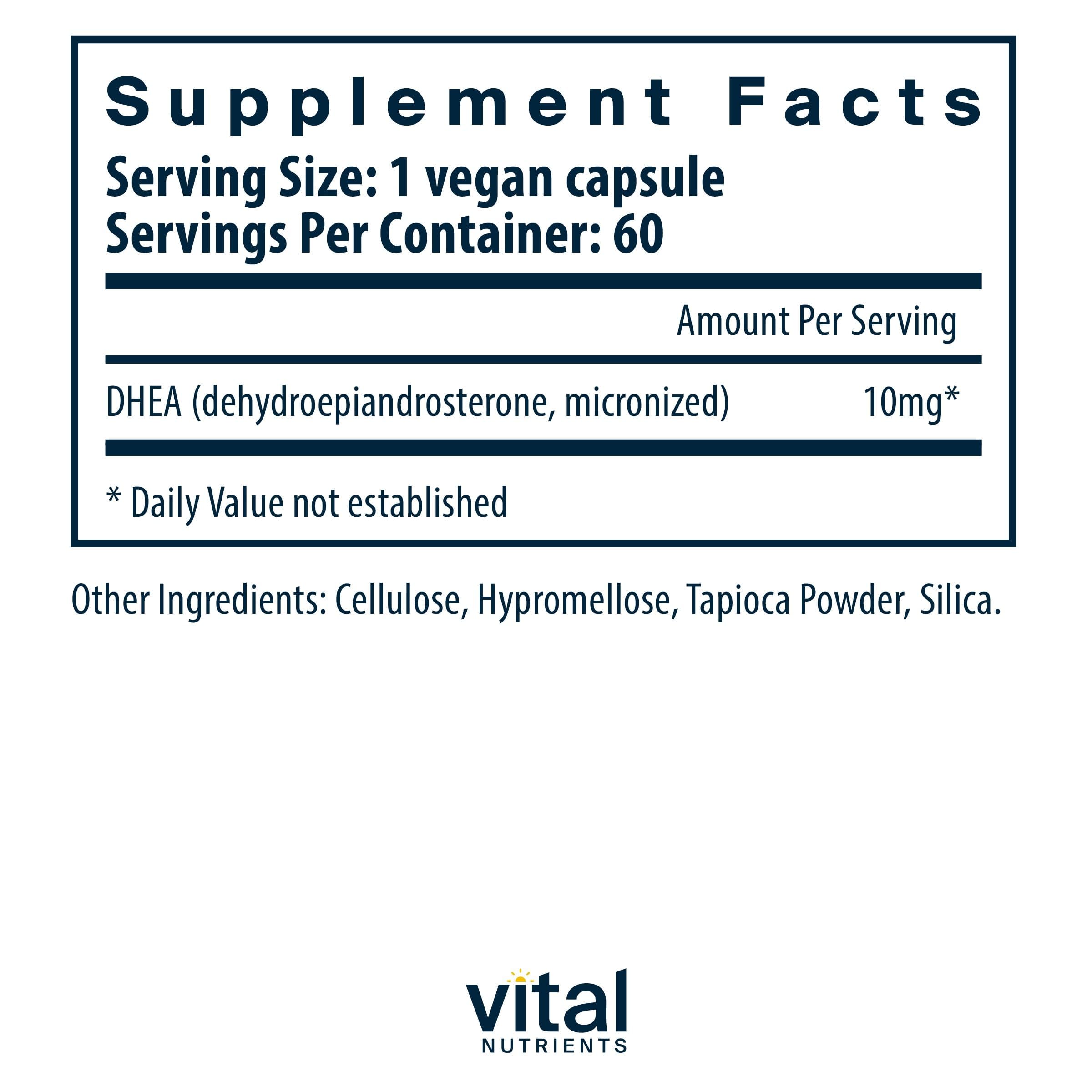 Vital Nutrients DHEA 10mg: cápsulas veganas para uso diario