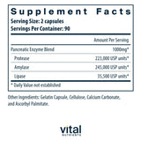 Vital Nutrients enzimas pancreáticas 1000mg etiqueta: fórmula limpia para digestión equilibrada.
