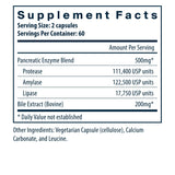 Etiqueta de Vital Nutrients destacando la fórmula pancreática y síntesis digestiva.