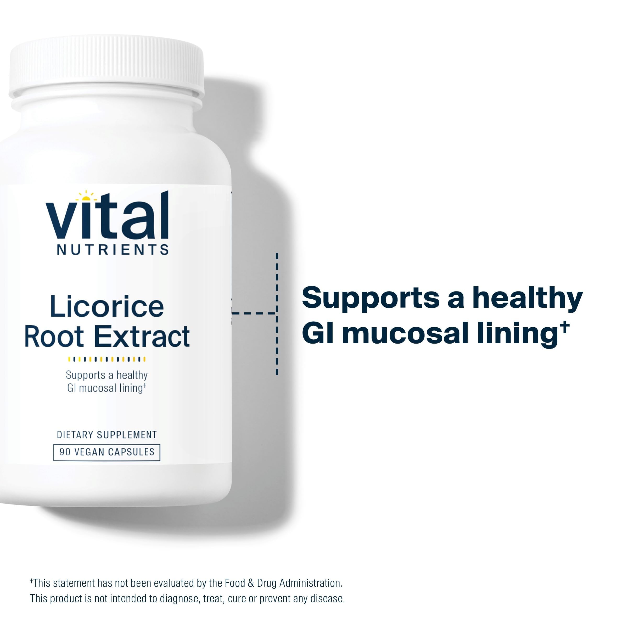 Vital Nutrients etiqueta producto regaliz, fácil identificación de ingredientes y beneficios.