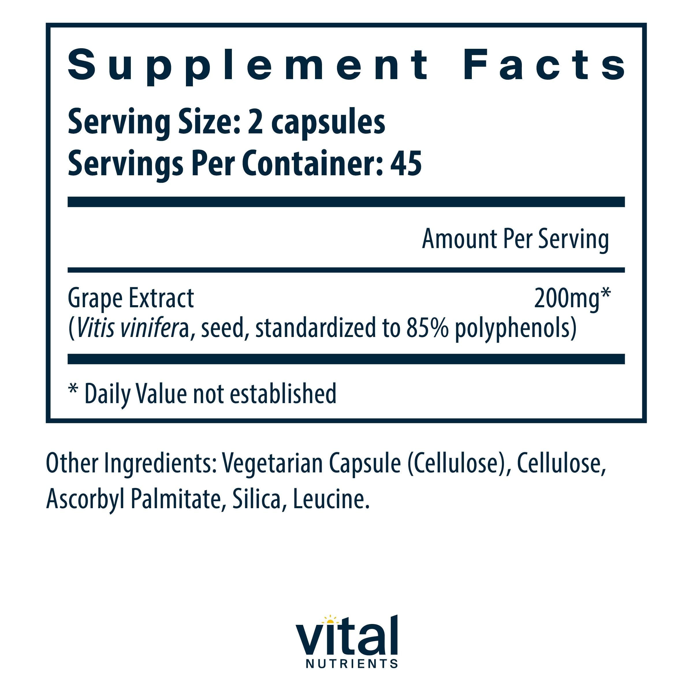 Vital Nutrients extracto de semilla de uva, cápsulas: antioxidante potencial para el bienestar diario.