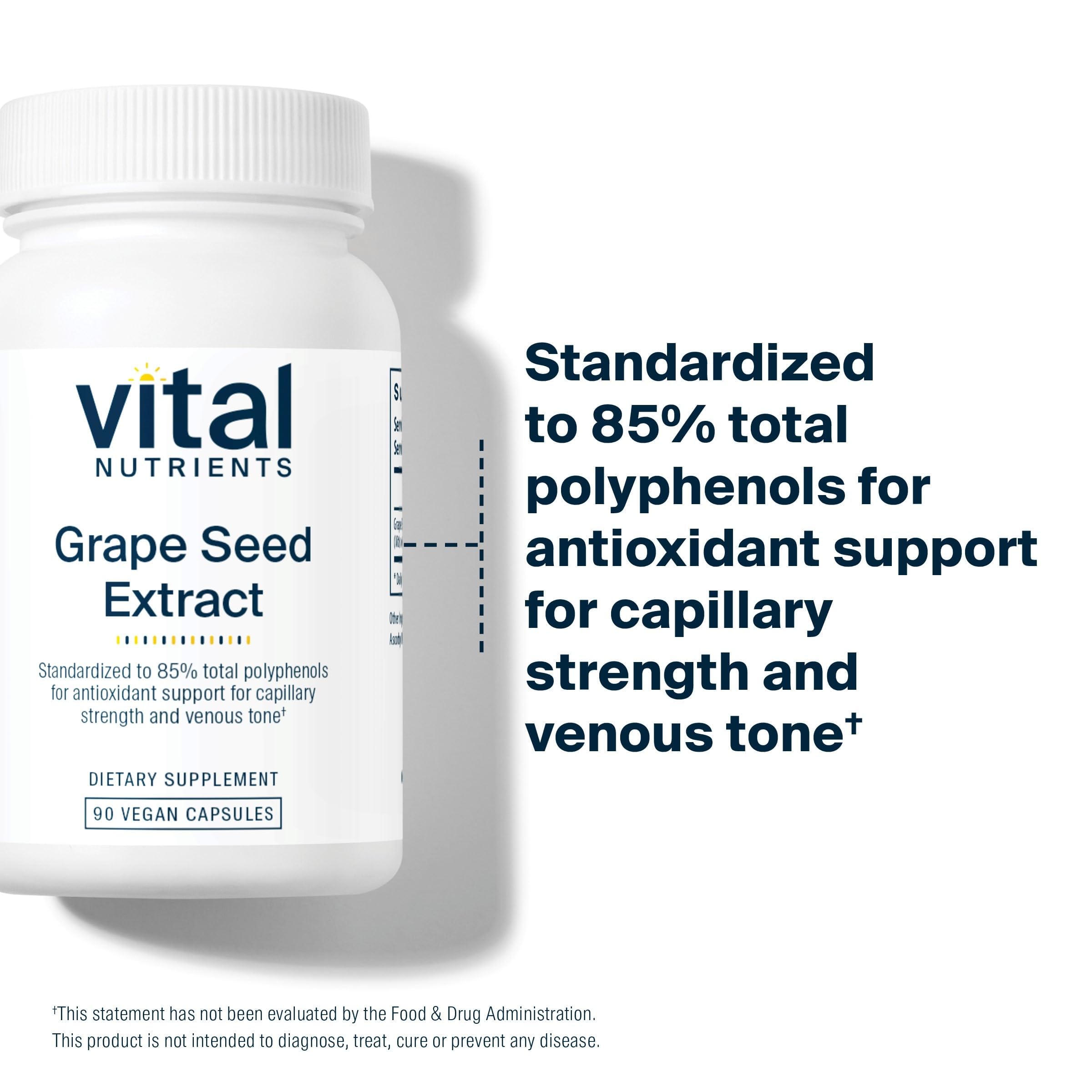 Vital Nutrients extracto de semilla de uva, etiqueta: fórmula limpia y no transgénica.