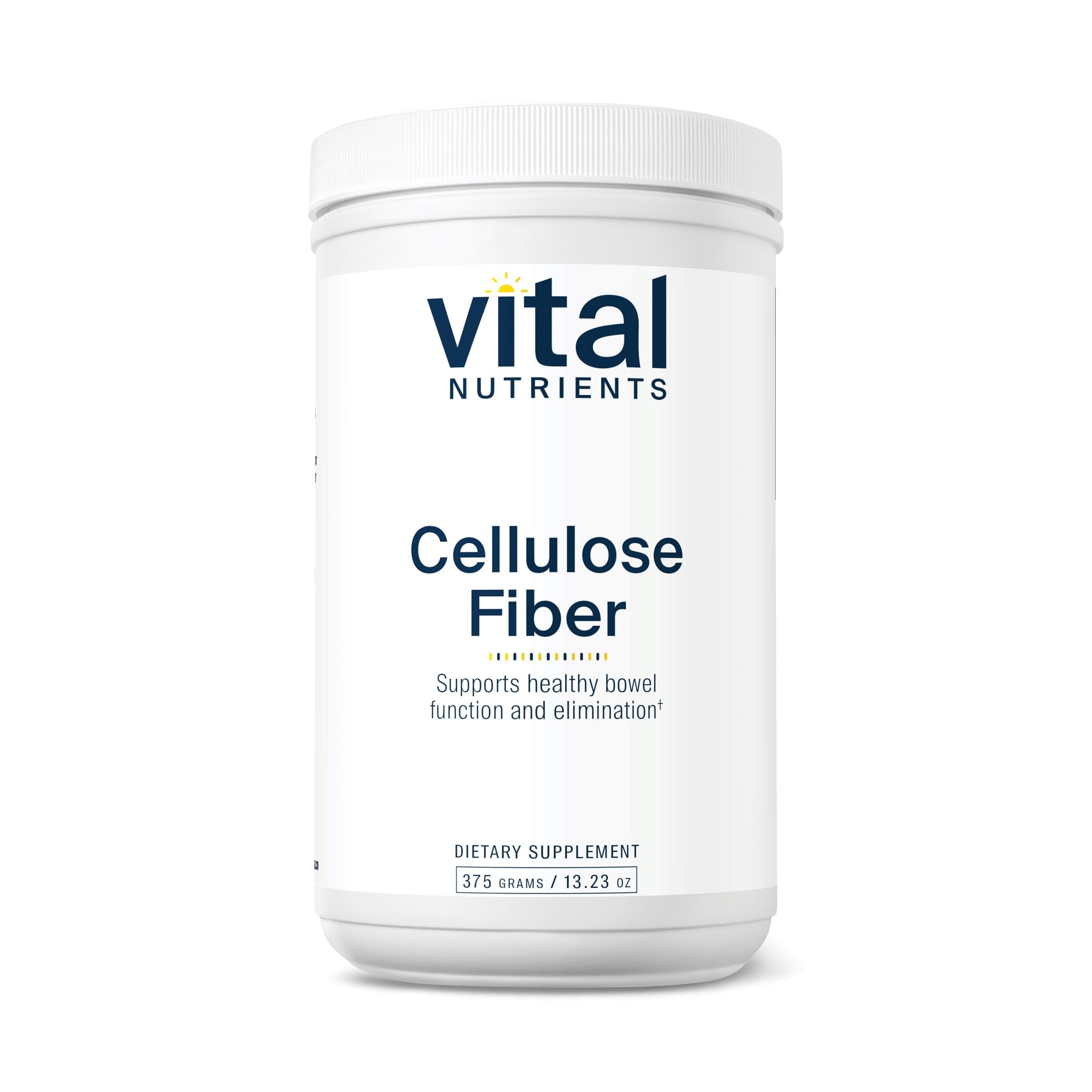Vital Nutrients fibra de celulosa polvo envase práctico para apoyo a la regularidad diaria.