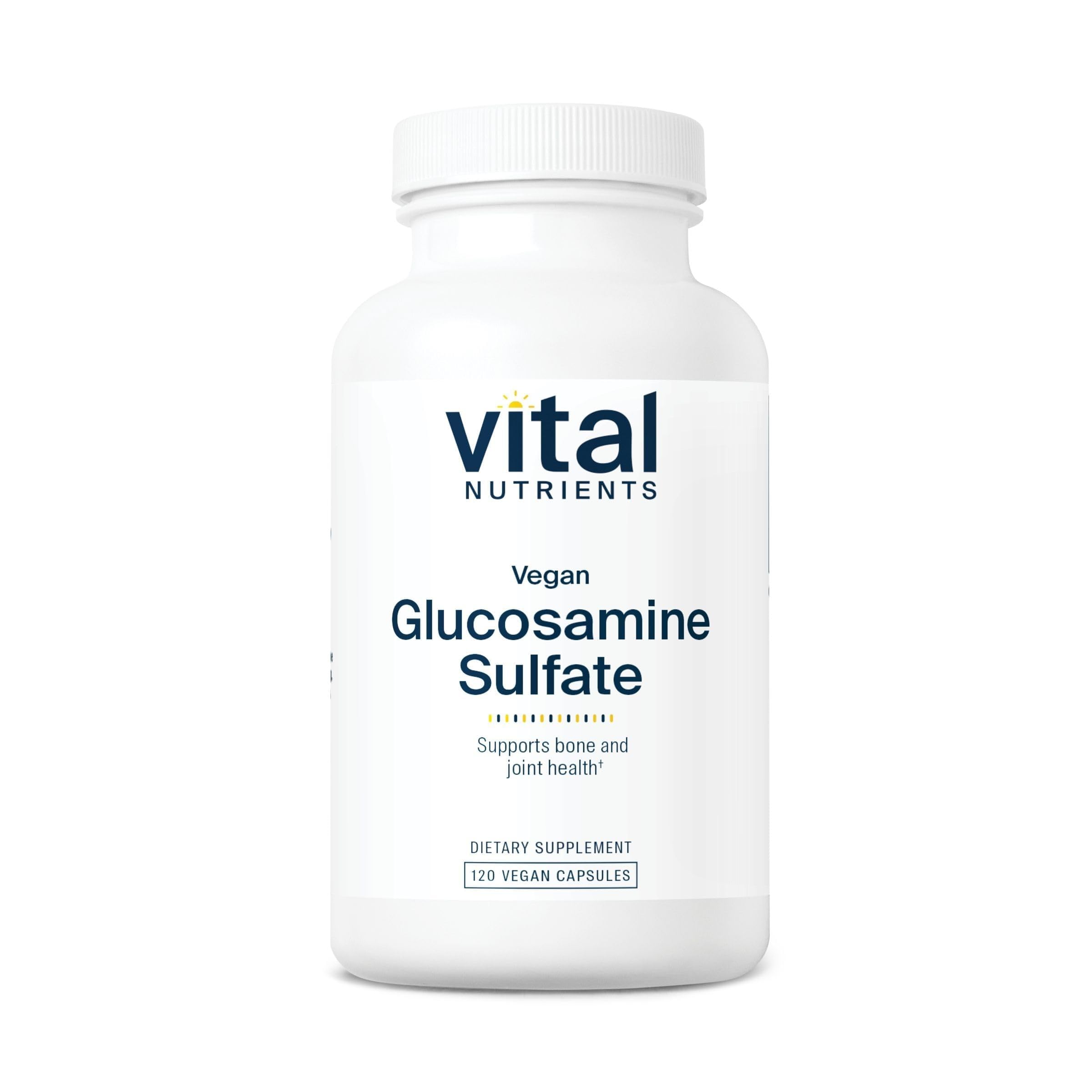 Vital Nutrients Glucosamina Sulfato Vegano 750 mg, botella, para movilidad y salud de las articulaciones.