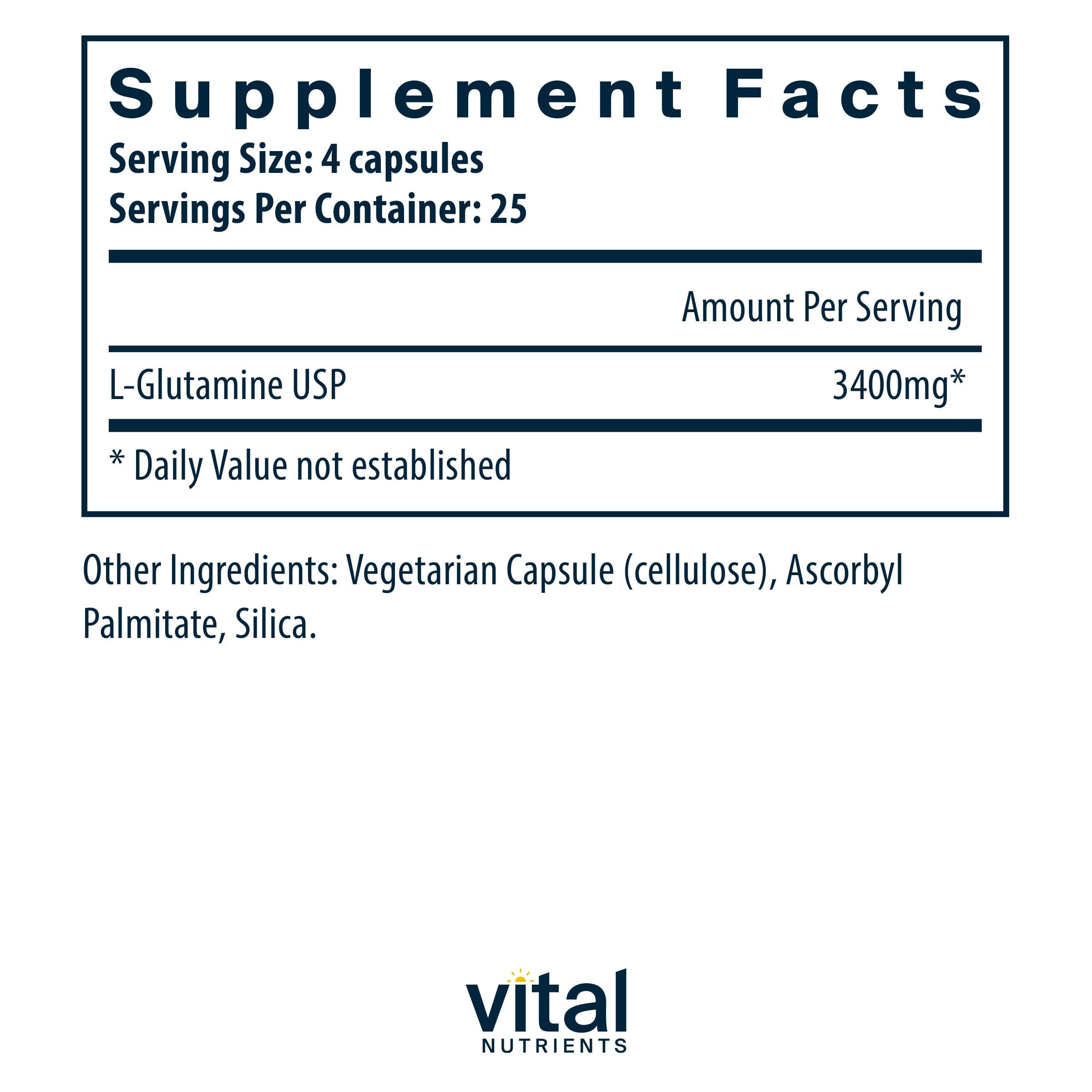 Vital Nutrients Glutamina: botella de 90 cápsulas para construcción muscular y reparación
