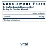 Vital Nutrients Glutamina: cucharita medidora, dosis conveniente para uso diario.