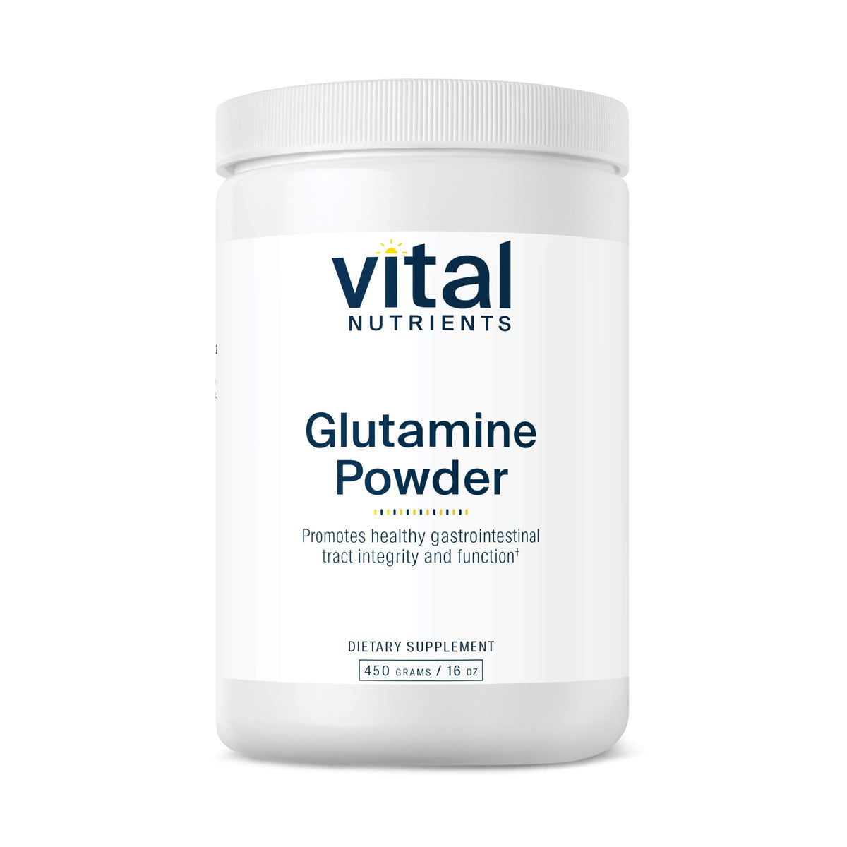Vital Nutrients Glutamina polvo: frente del envase, soporte al tracto gastrointestinal.