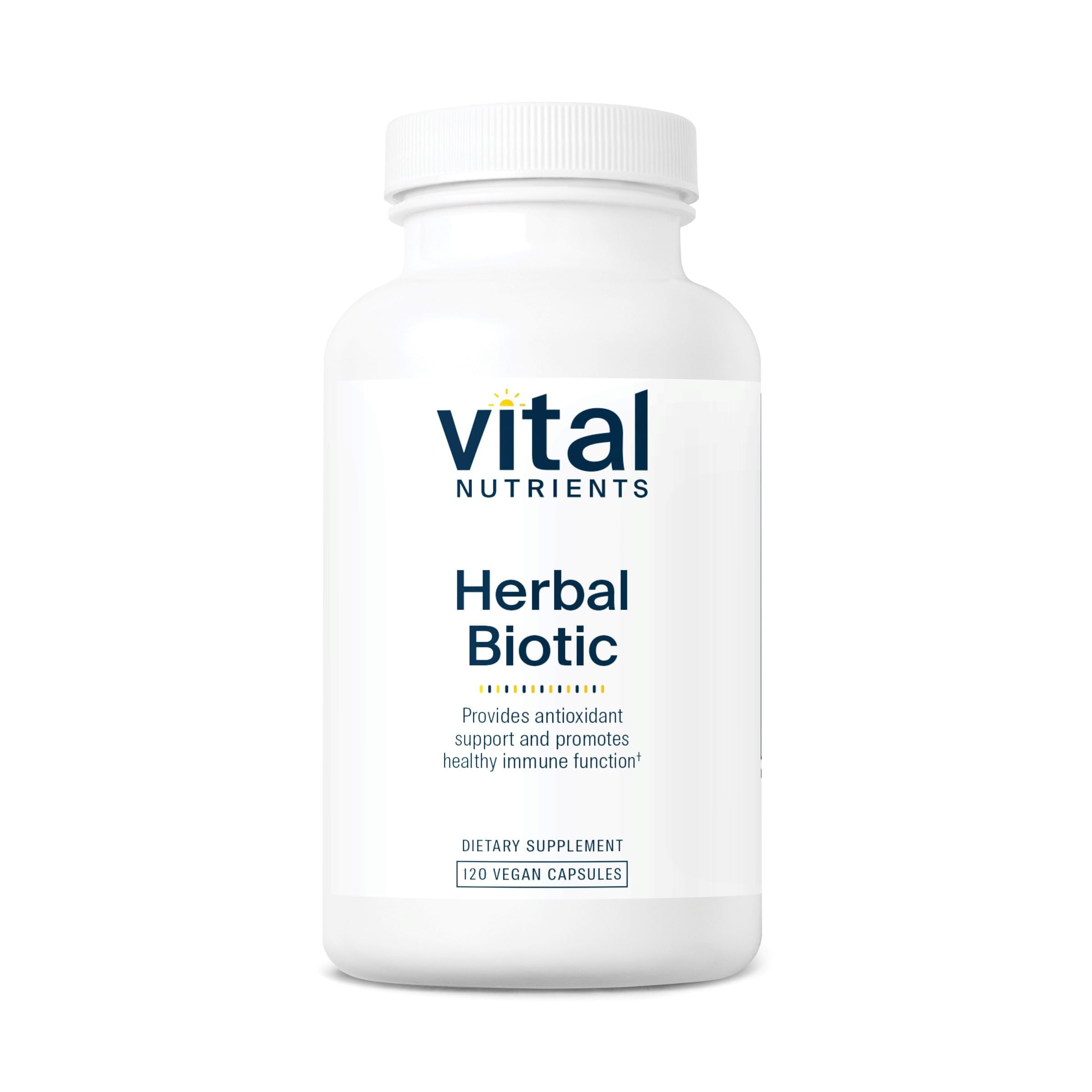 Vital Nutrients Herbal Biotic: bote de cápsulas para apoyo inmunológico diario.
