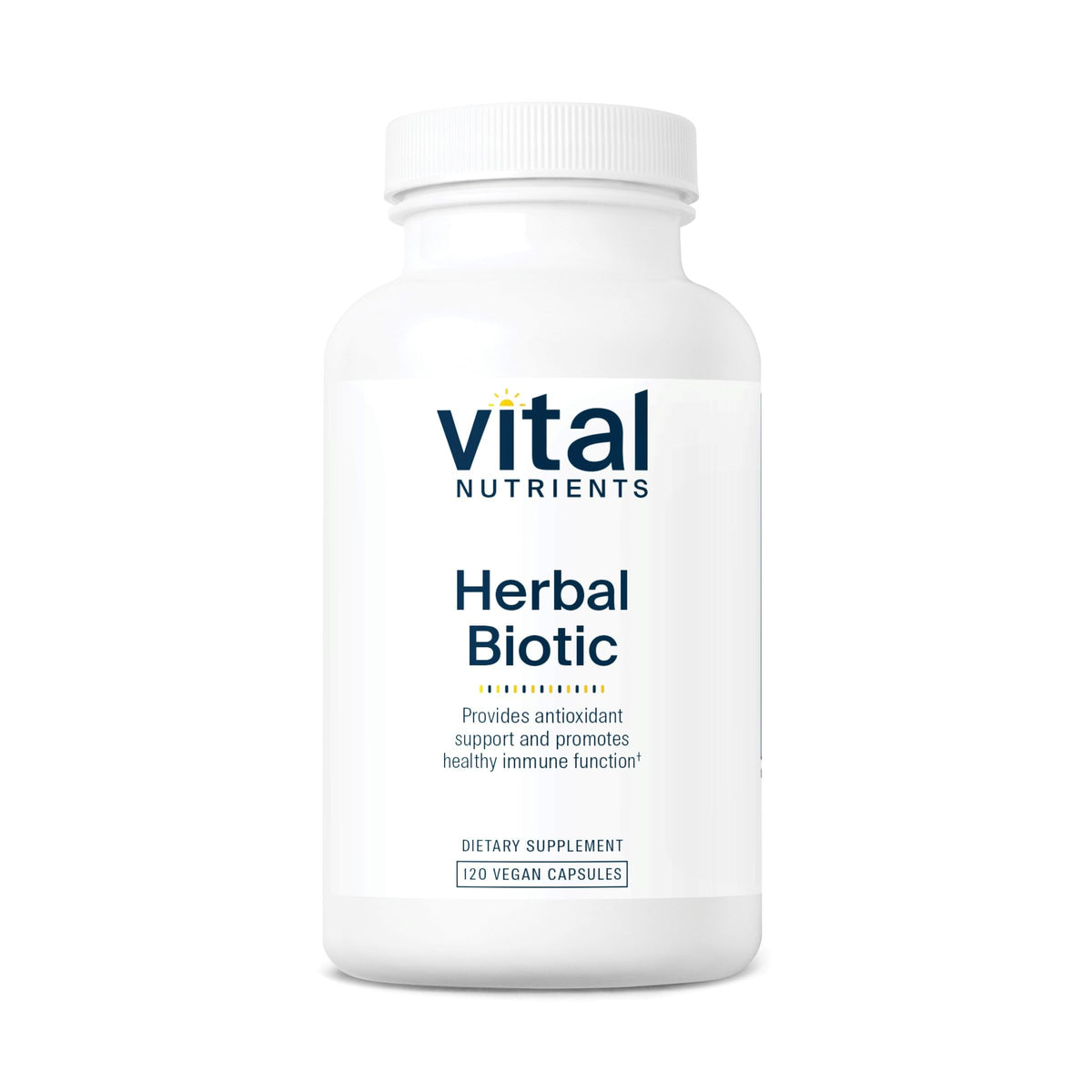 Vital Nutrients Herbal Biotic: bote de cápsulas para apoyo inmunológico diario.