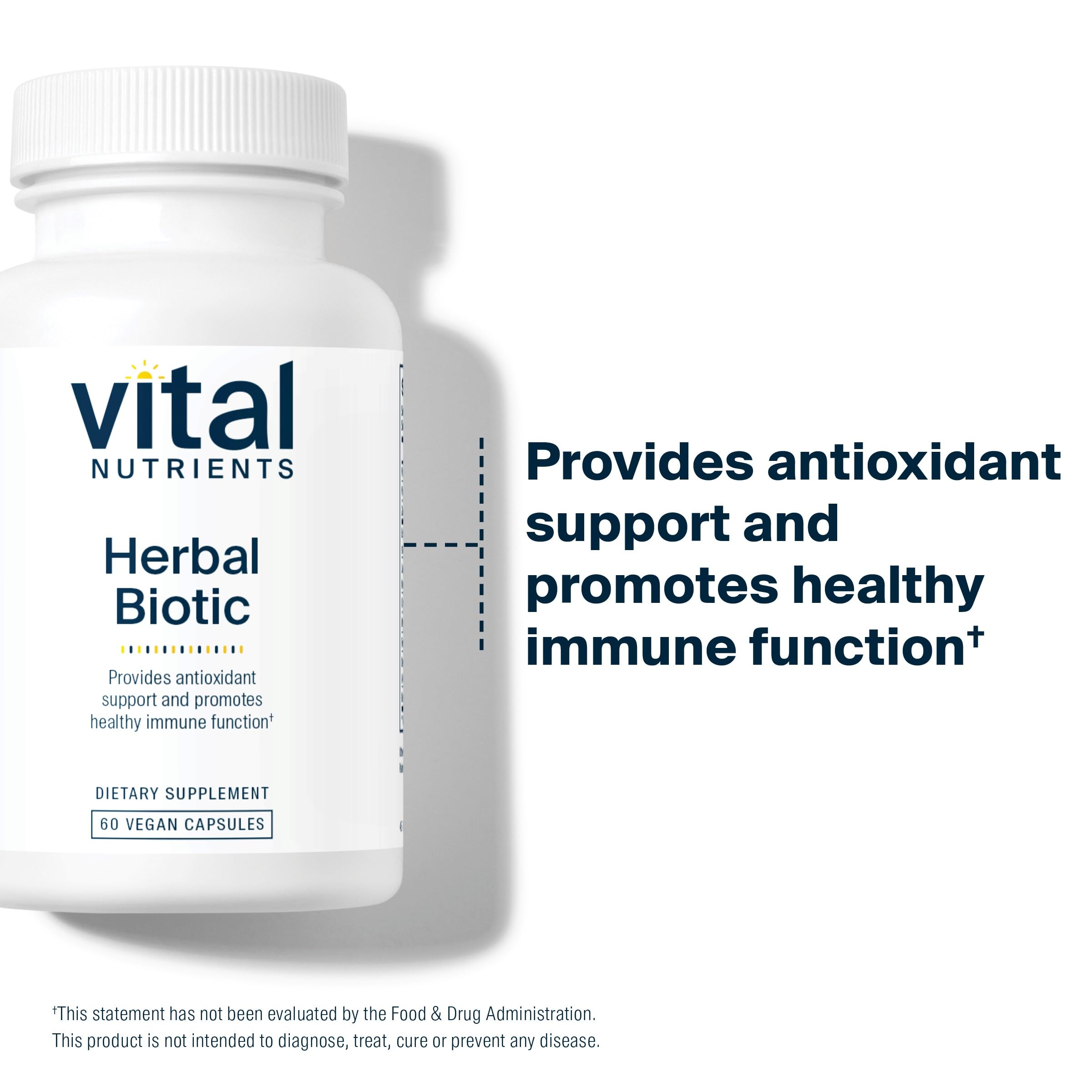 Vital Nutrients Herbal Biotic, notas de seguridad y calidad en el envase.