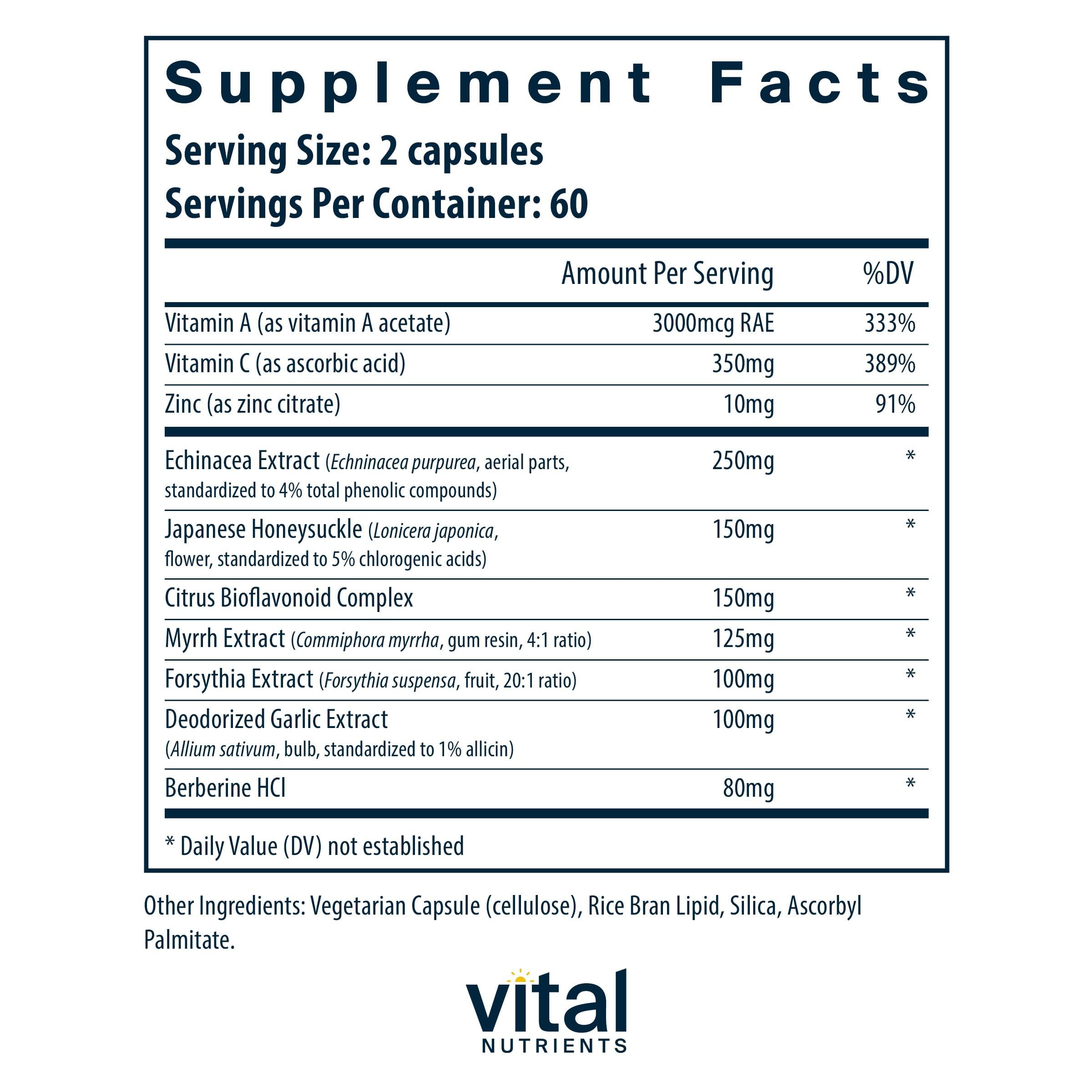 Vital Nutrients Herbal Biotic: etiqueta clara que destaca ingredientes herbales.