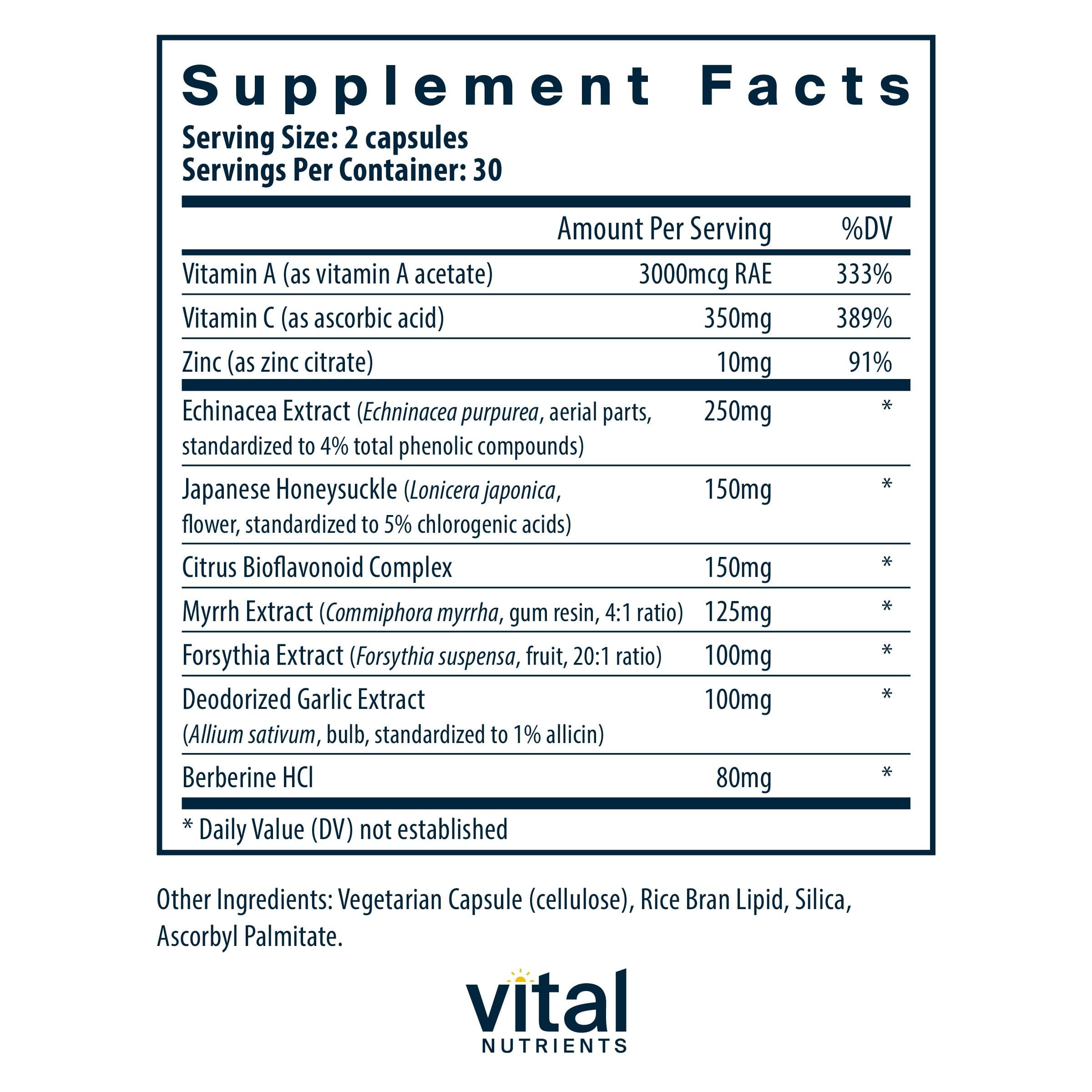 Vital Nutrients Herbal Biotic, ingredientes clave visibles para la salud inmune.