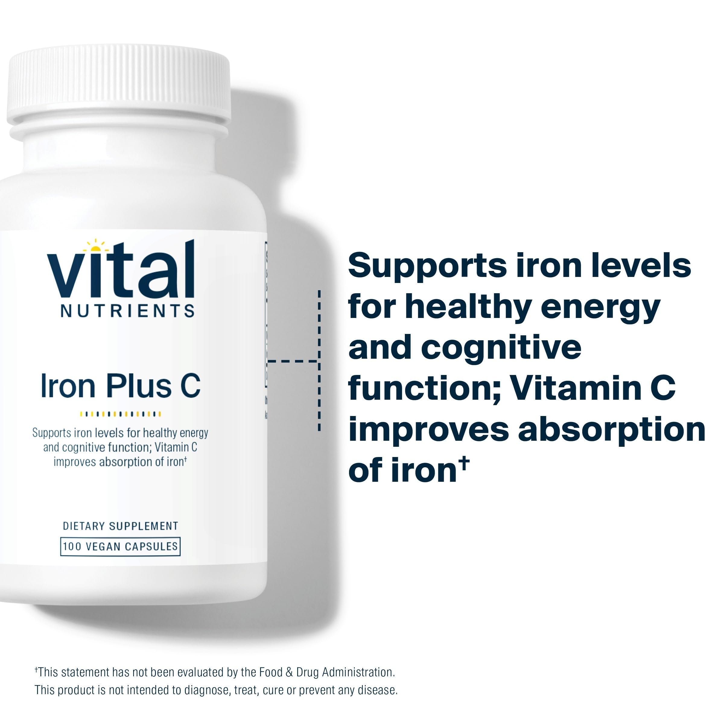 Vital Nutrients Iron Plus C, etiqueta sin gluten para personas sensibles