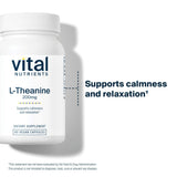 Vital Nutrients L-teanina 200 mg: etiqueta vegana que destaca fórmula limpia.