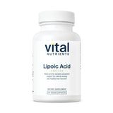 Vital Nutrients Lipoic Acid 300 mg en botella, soporte antioxidante para metabolismo activo.